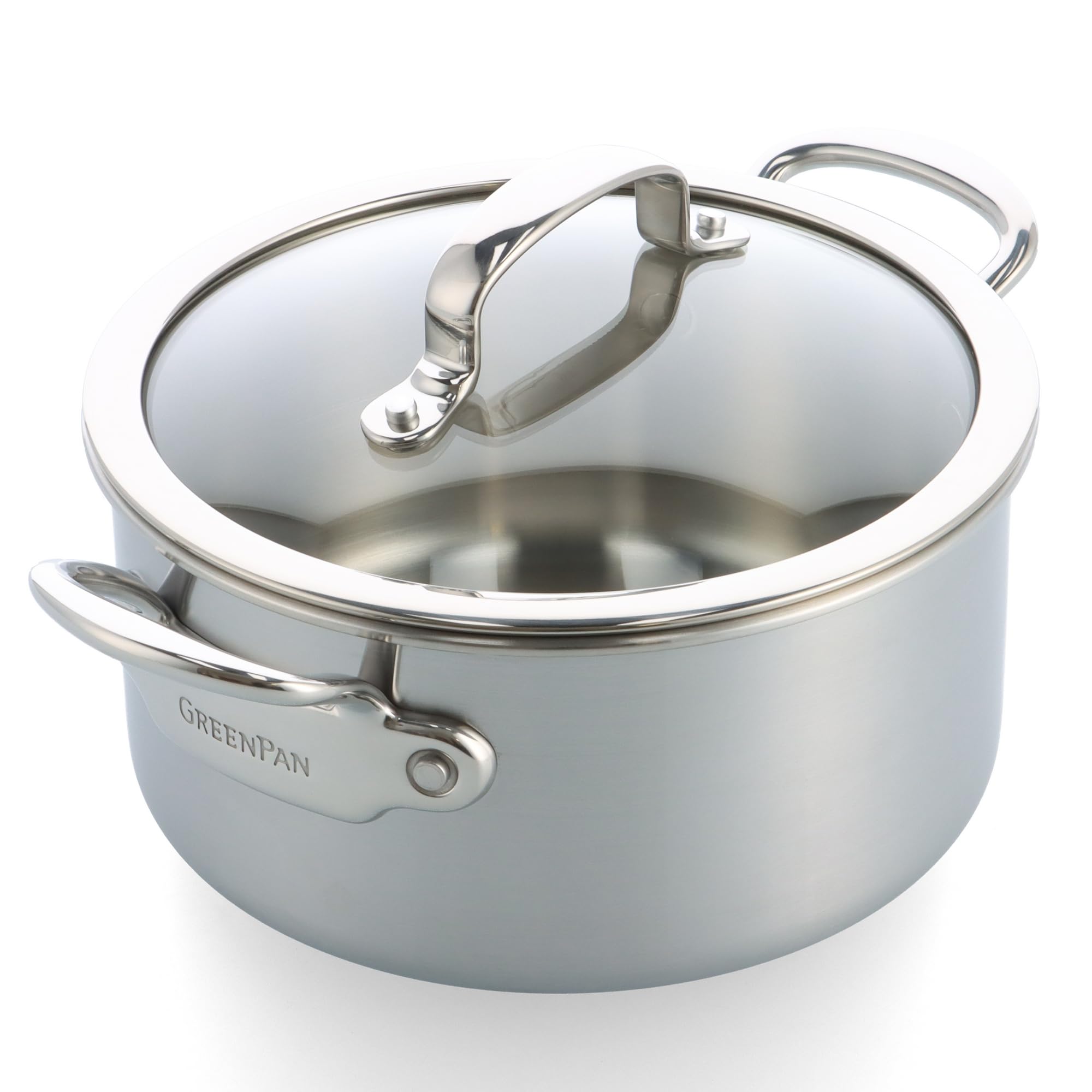 GreenPan Premiere 5PLY Cacerola 20 cm/3,11 L, Acero Inoxidable, Tapa Vidrio