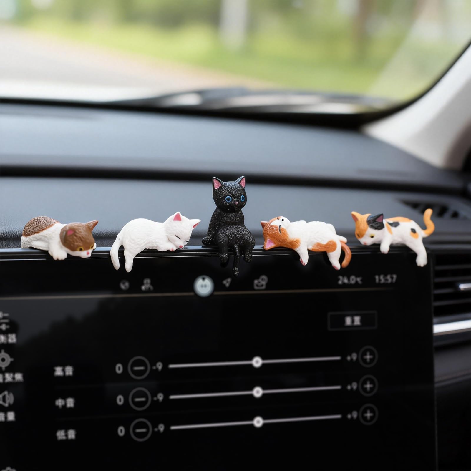Kiofs 12 Pcs Cat Car Decor Dashboard Accessories, Mini Cat Figurines Cute Car Rear View Mirror Gifts, Funny Computer Monitor Desk Decorations for Women Girl view 4