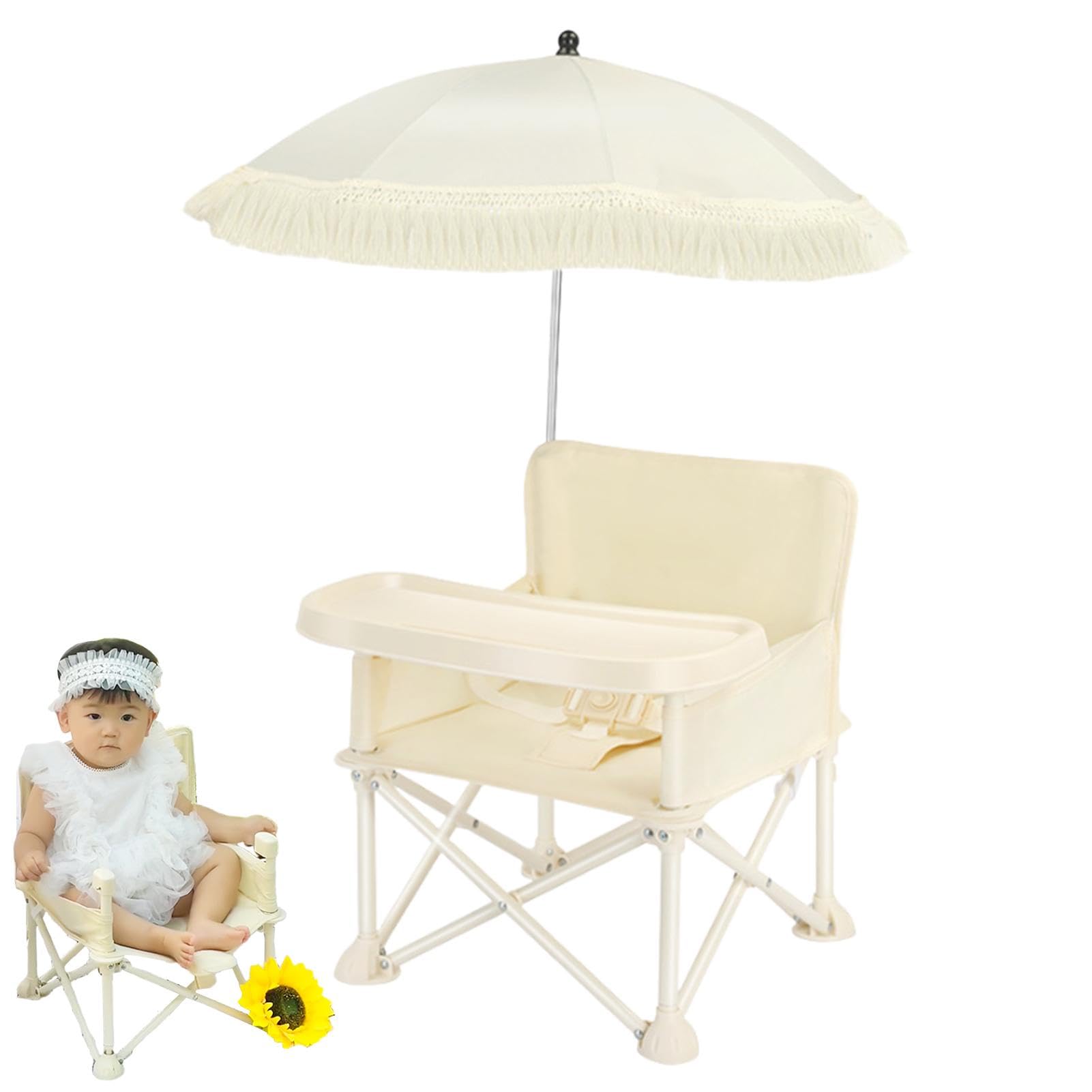 Sedia da pranzo per bambini, Sedia per pappa per bambini - Seduta da pranzo con rialzo con ombrellone, vassoio,Sedia da spiaggia da campeggio per e ragazze che viaggiano per mangiare, picnic, per uso