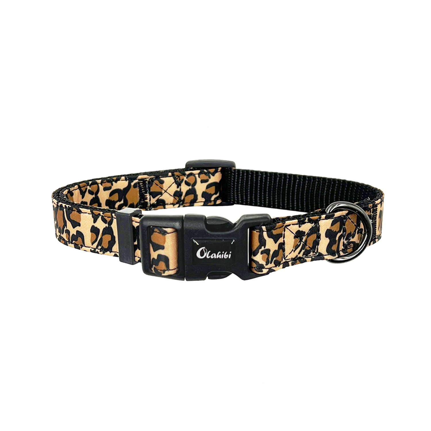 Olahibi Basic Dog Collar, Nylon Webbing Plus Cotton Ribbon, Leopard Pattern, for Small Dogs.(S, Brown Leopard)