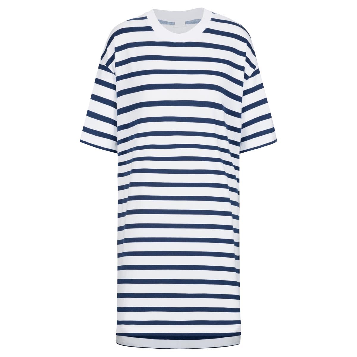 Mey Damen Nachthemd Kurzarm: Modernes Sleepshirt, Gestreiftes Design, Kurzer gerader Schnitt, Kurzarm, Überschnittene Schulter, Serie Breezy Stripes