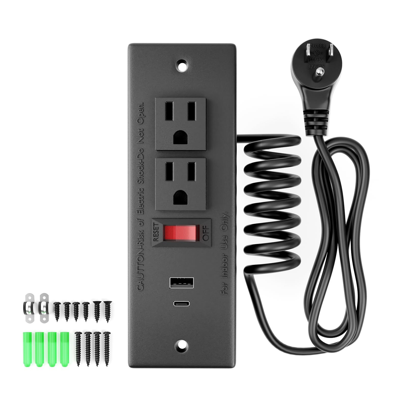 Drawer Outlet Kit, Recessed Furniture Power Strip with Overload Protection Switch, PD 20W Fast Charging, Clutter-Free Drawer Socket with 4 Power