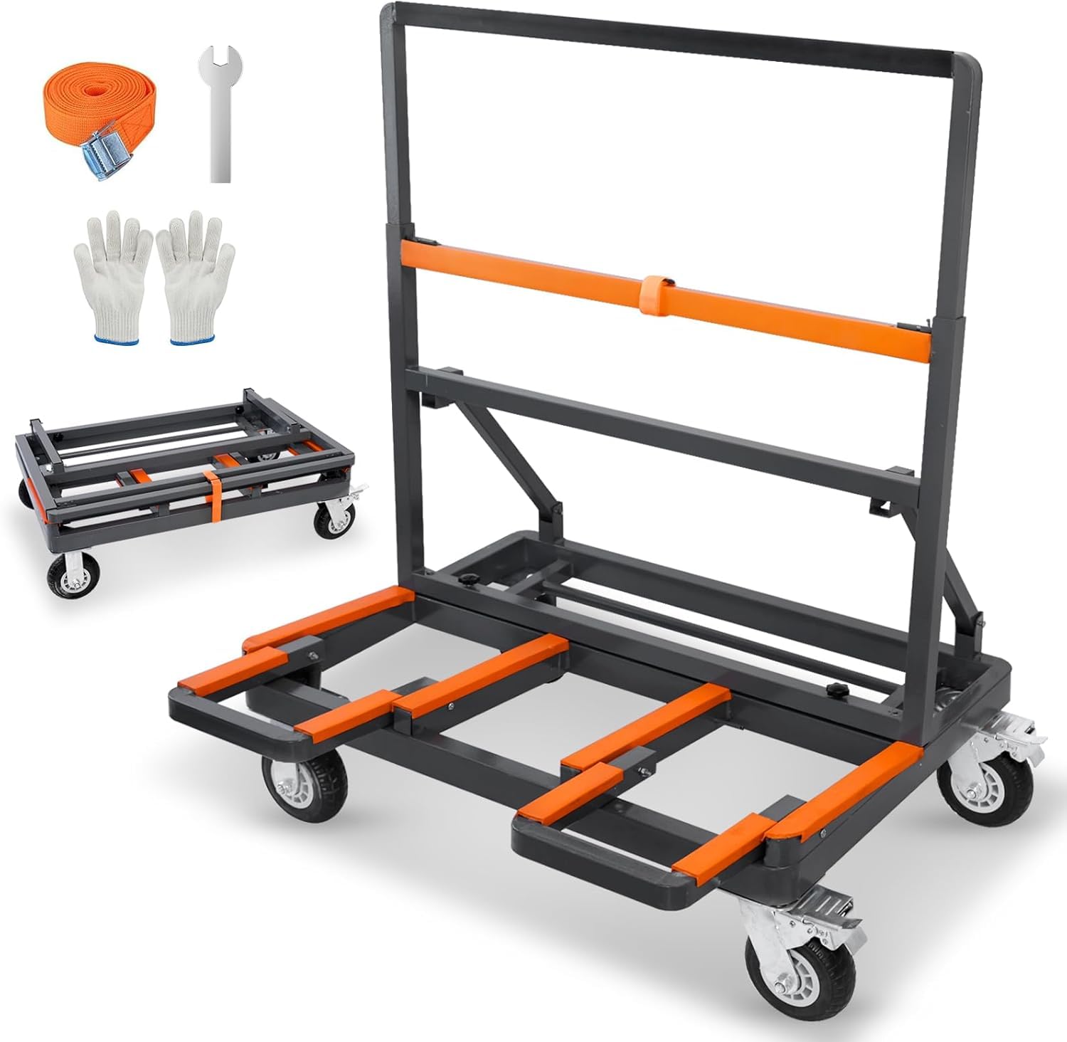 ポニー台車 折り畳みガラス運搬 TPRタイヤ4本付きボ一ド 安全