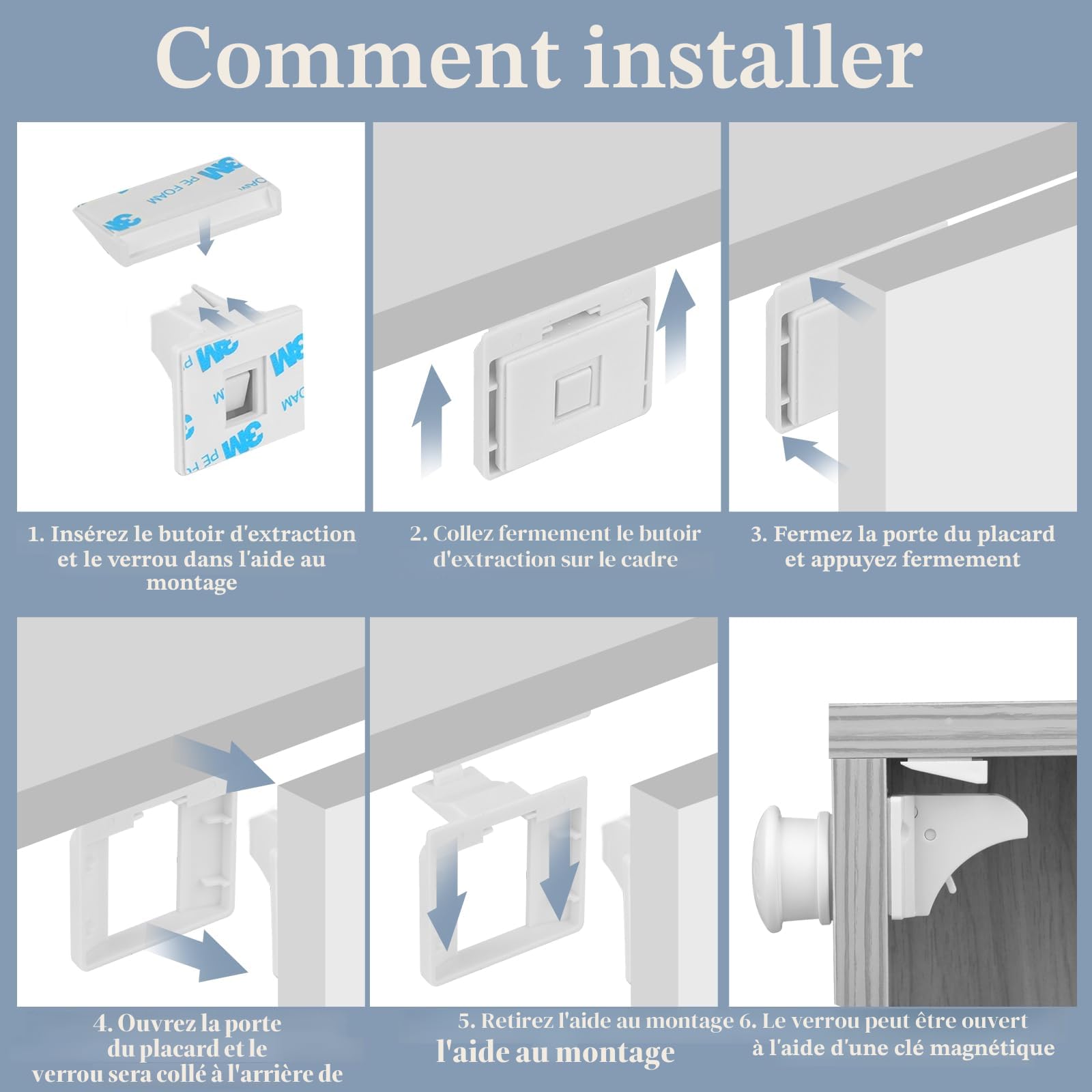 Serrure magnétique pour armoire de sécurité pour bébé, 20 serrures avec 4 clés, fermeture magnétique pour enfants, sécurité invisible pour armoires et tiroirs