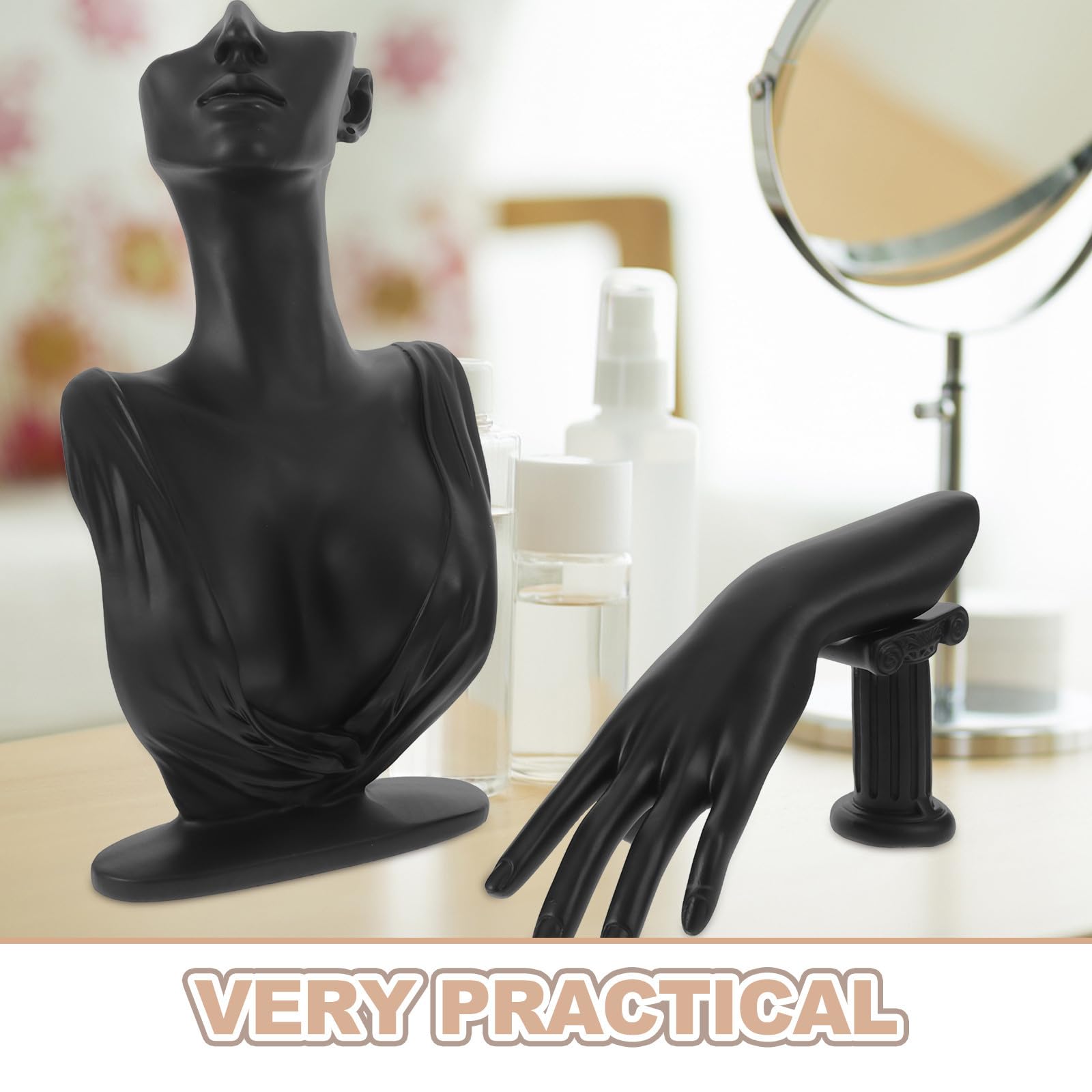 minkissy 2 Pièces Présentoir de Vente Mannequin de Bijoux en Résine Noir