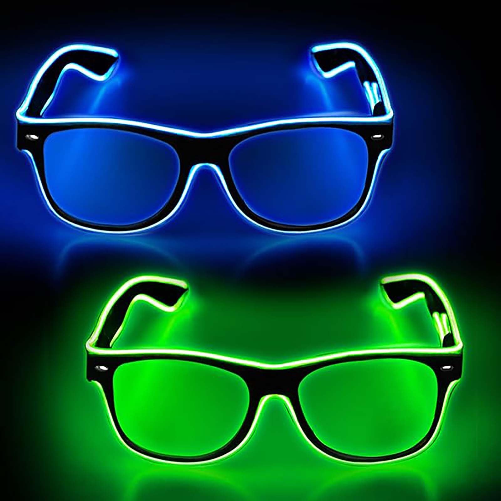 Tazweeq LED Light Up Glasses Set of 2, Glow In The Dark, For Rave Parties, EDM (Blue + Green)