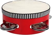 Vista 5 de BQLZR 4" pandereta musical roja batió el tambor redondo instrumento musical de piel natural de madera
