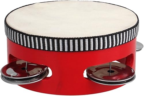 Miniatura 5 de BQLZR 4" pandereta musical roja batió el tambor redondo instrumento musical de piel natural de madera