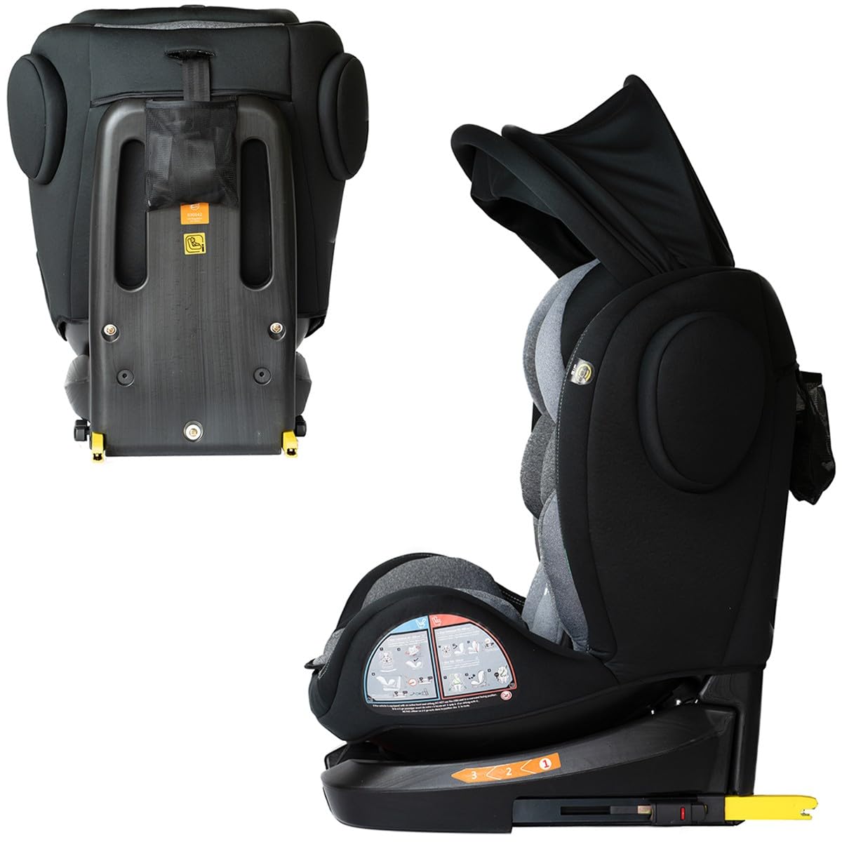 Siège-auto Pivotant 360° ZELI - i-Size Évolutif 40 à 150 cm (0-36 kg) - Isofix & Top Tether Noir avec canopy