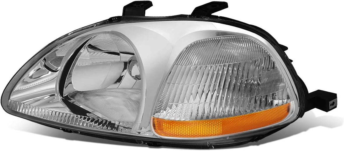Auto Dynasty HO2503110 OE Style Passenger/Right Side Chrome Housing Headlight Lamp Compatible with Honda Civic 1996-1998