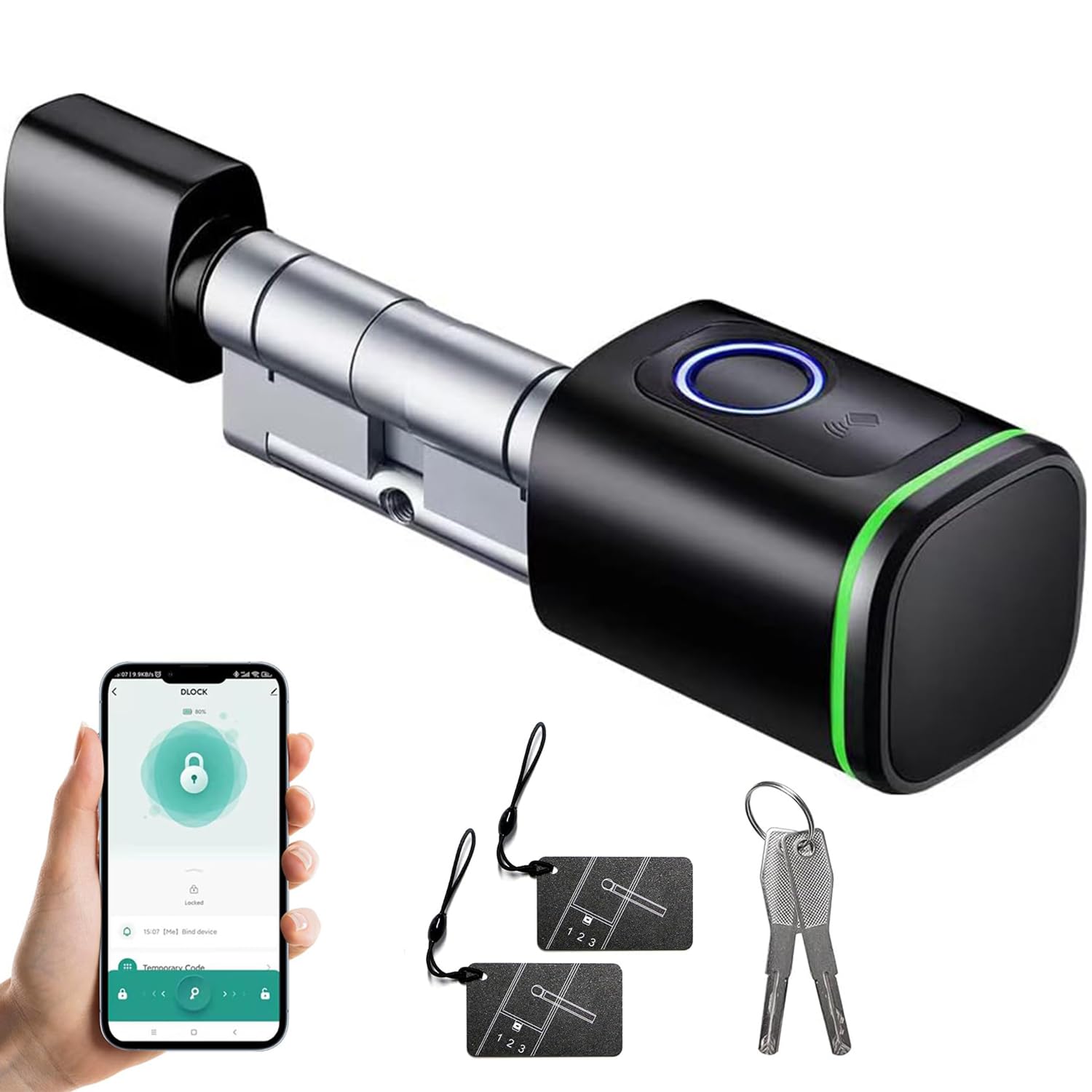 Tuya BT Fingerprint Lock Intelligent Door Lock Cylinder Electronic Lock Core Keyless Entry Door Lock Support Fingerprint/APP/IC Card/Mechanical Key Unlock for Home Office Hotel Apartment