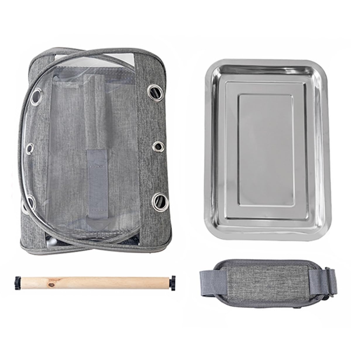 Sac de Transport Pliable pour Oiseaux - Cage de Voyage Ventilée avec Perchoir Inoxydable pour Perroquets, Perruches et Petits Animaux - Design Léger et Portable (Gris)
