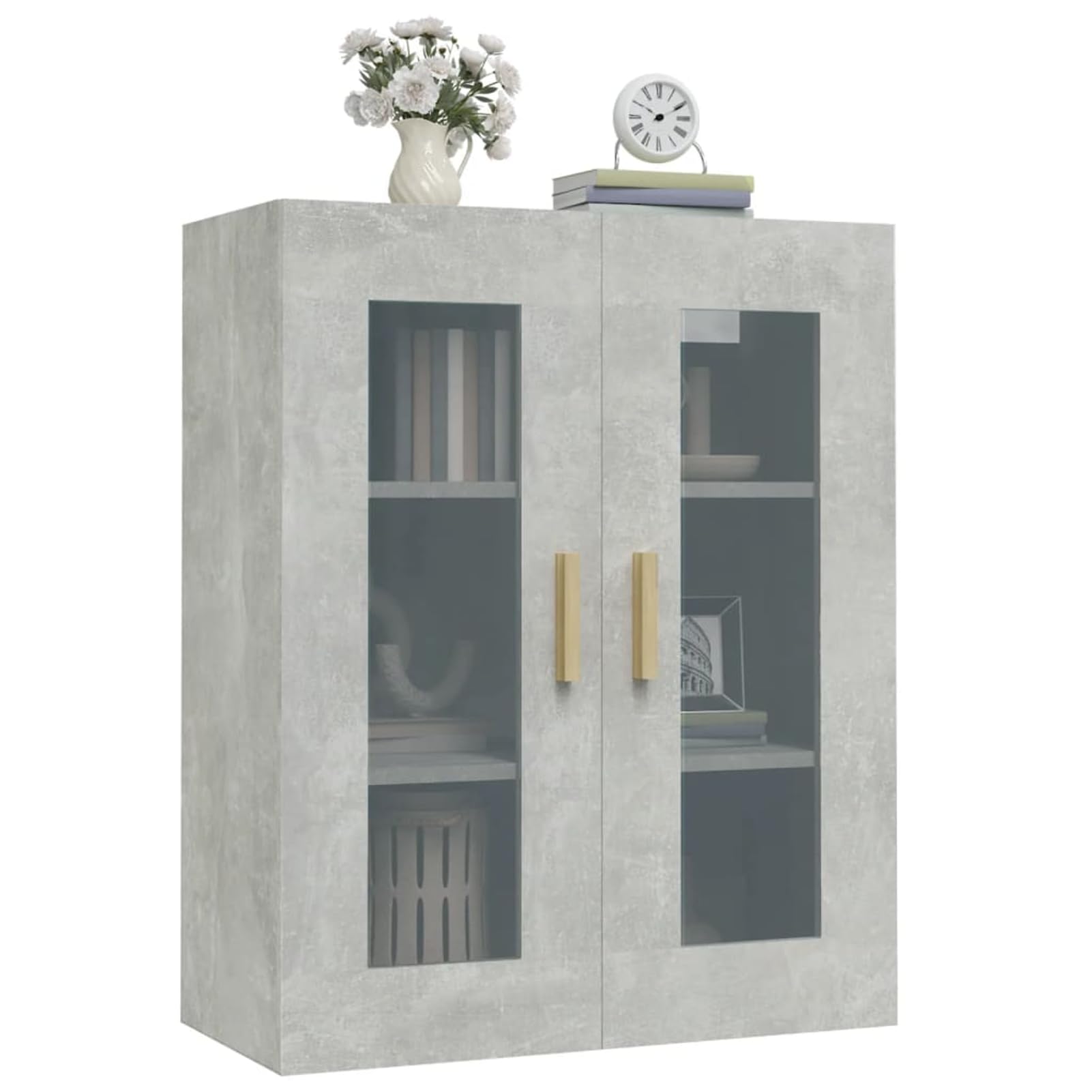 Hängeschrank 69,5x34x90 cm Betongrau – Holzwerkstoff/Glas, hohe Stabilität, Raumsparend, für Küchen- & Büroorganisation