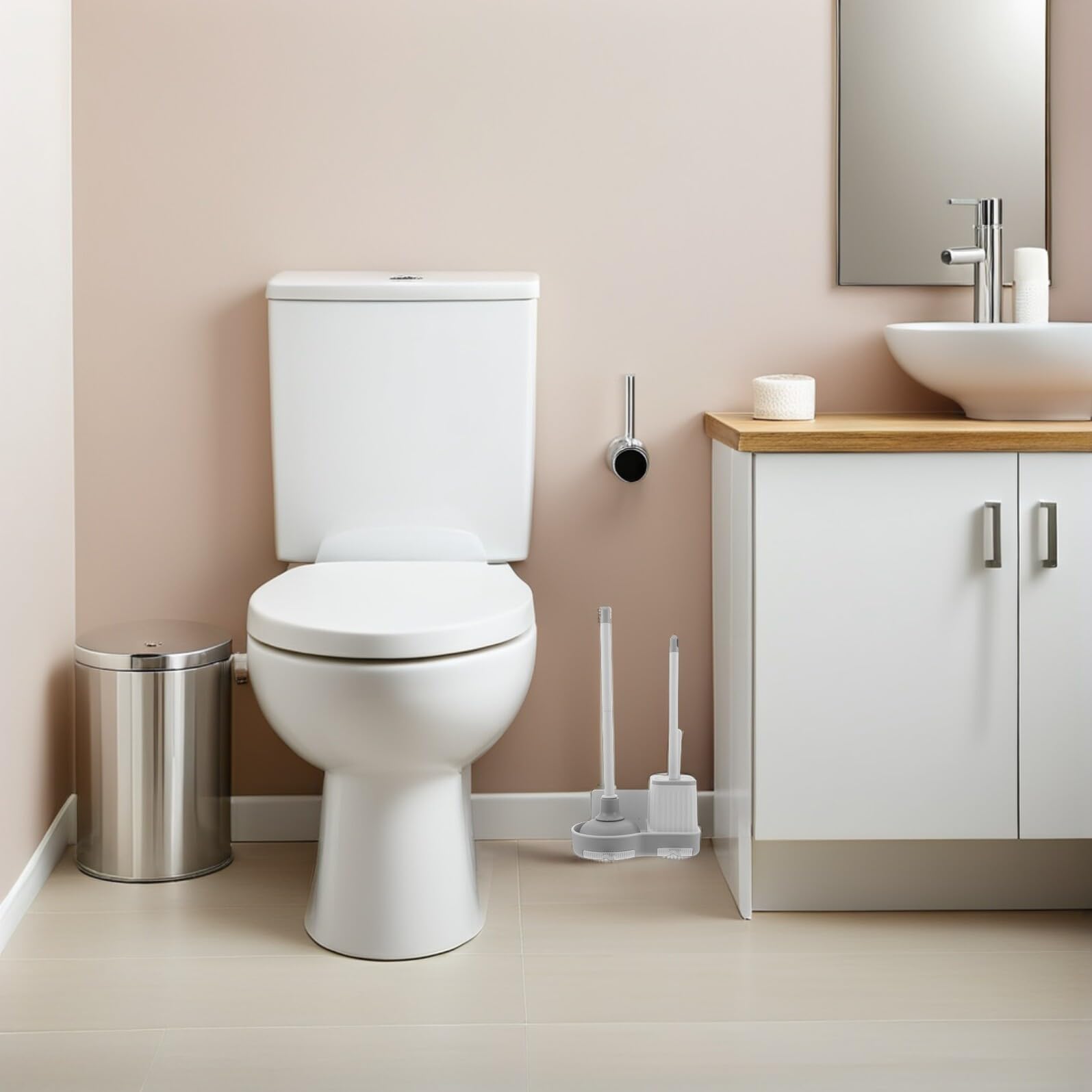 Hemobllo Escobillas de Baño con Soporte Escobilla de Inodoro de Pared Colgante Desatascador y Cepillo Combo para Limpieza de Baño para Artículos Esenciales Hogar