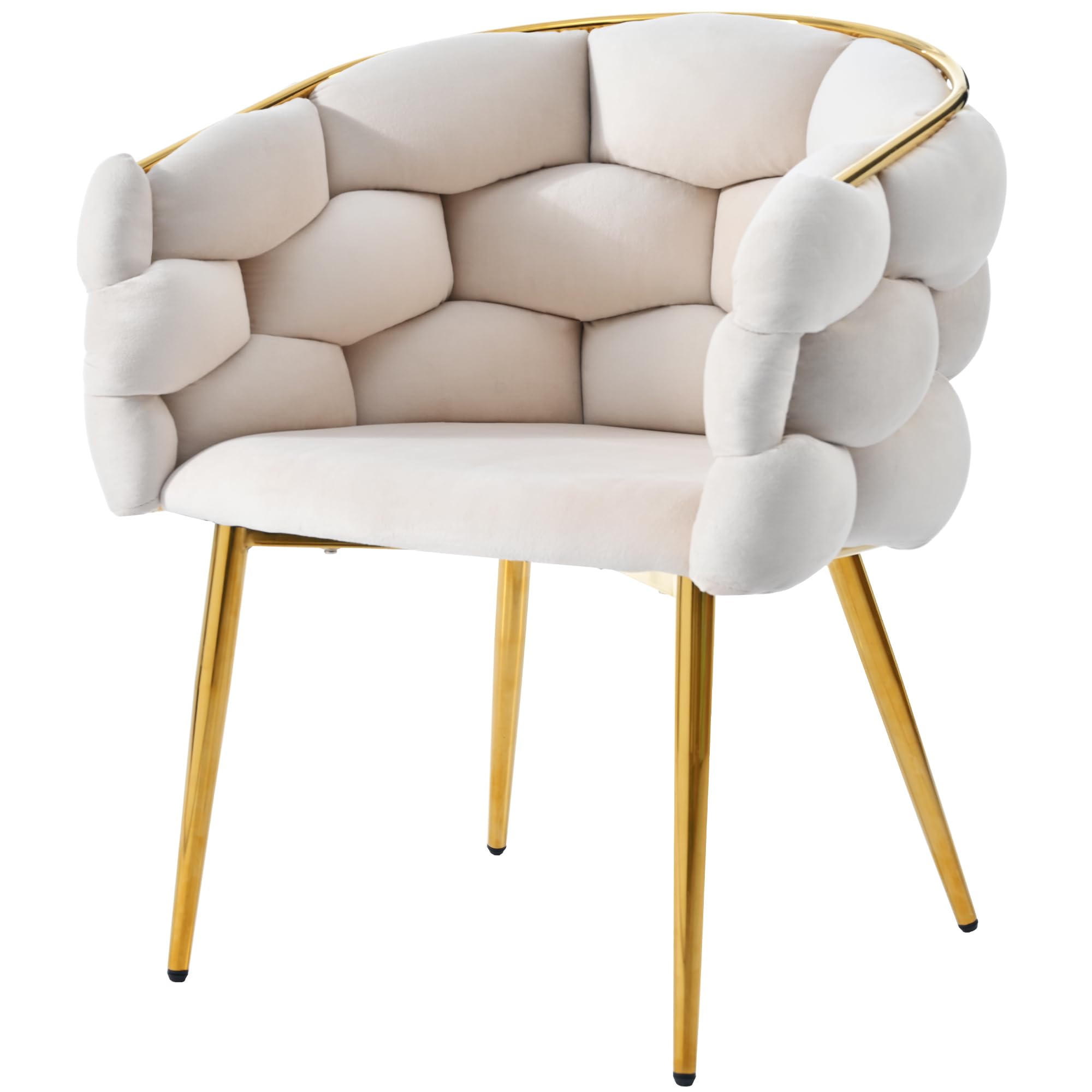 Silla de terciopelo de lujo Moderno estilo moda conjunto con patas de hierro dorado, burbujas, beige