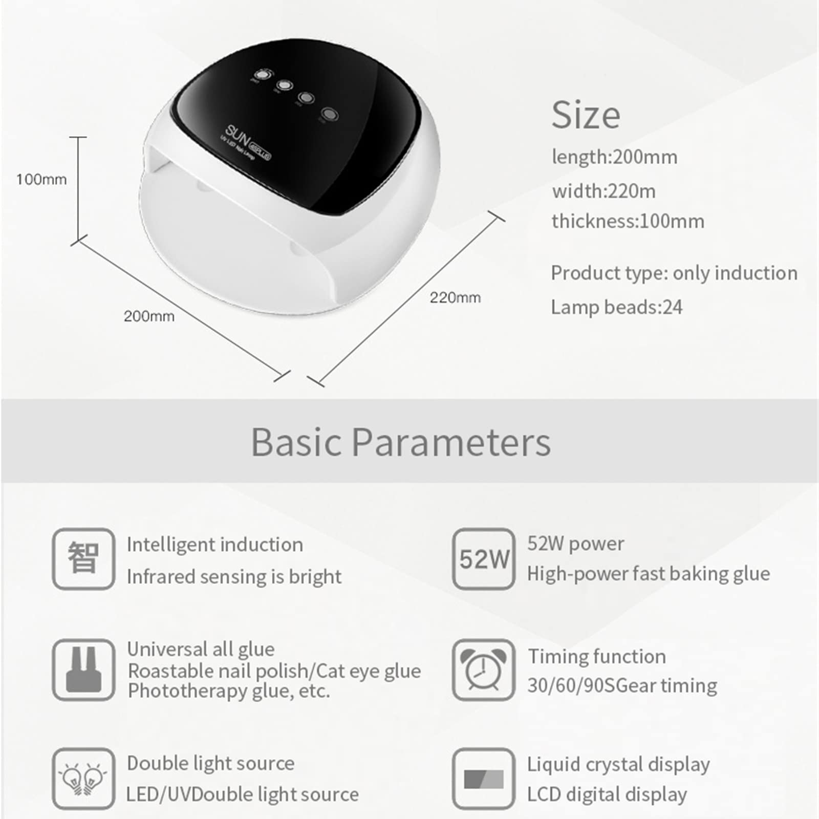 ZYC Lampada per Unghie LED UV 52W Sensore Automatico Professionale per Il Salone per Unghie e Un Uso Domestico per Unghie Fai da Te