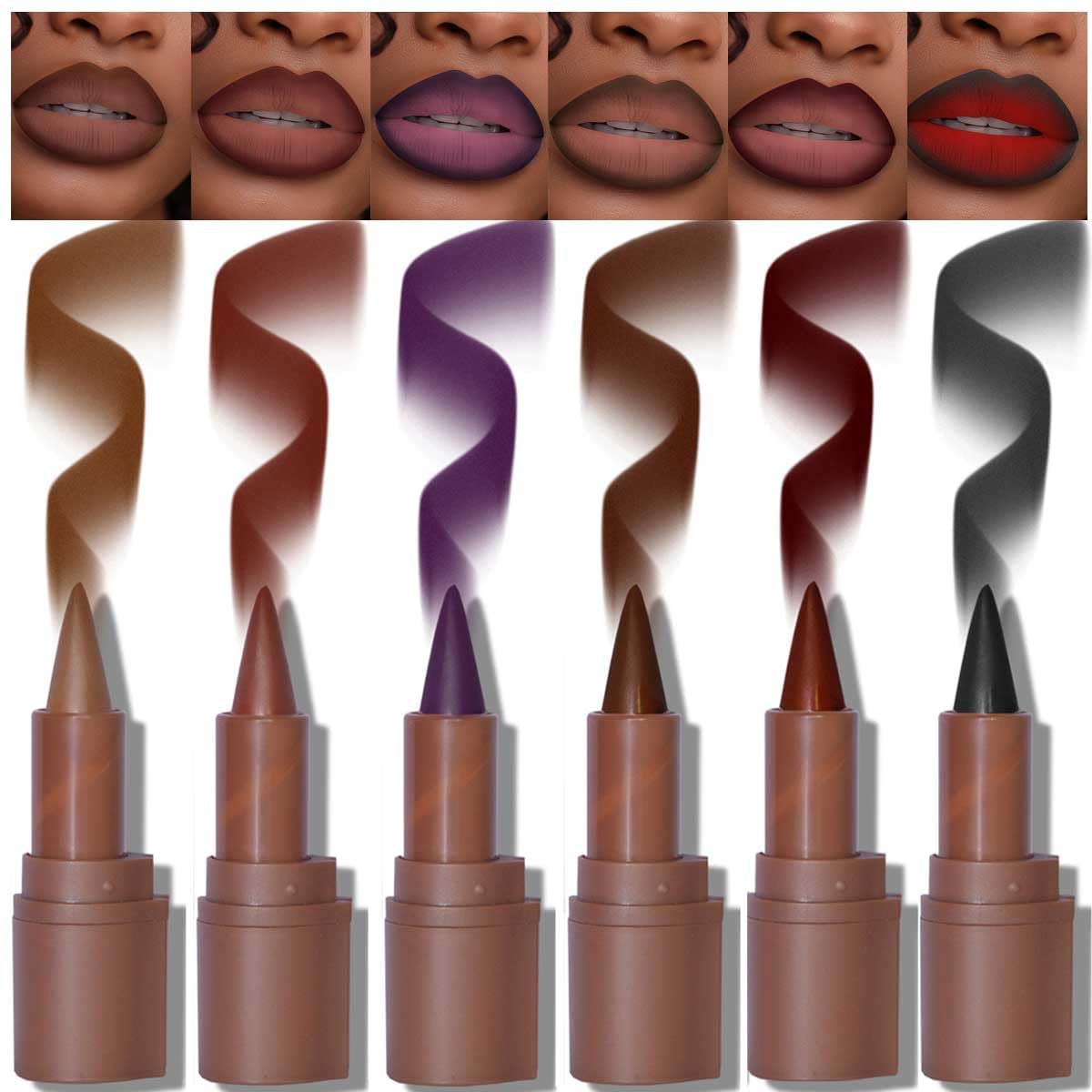 6PCS/Set 2-in-1 Gradient Lip Liner & Lipstick Lip Combo Set, Velvety Nude Lipliner Lipstick Ombre Effect, Long-Lasting