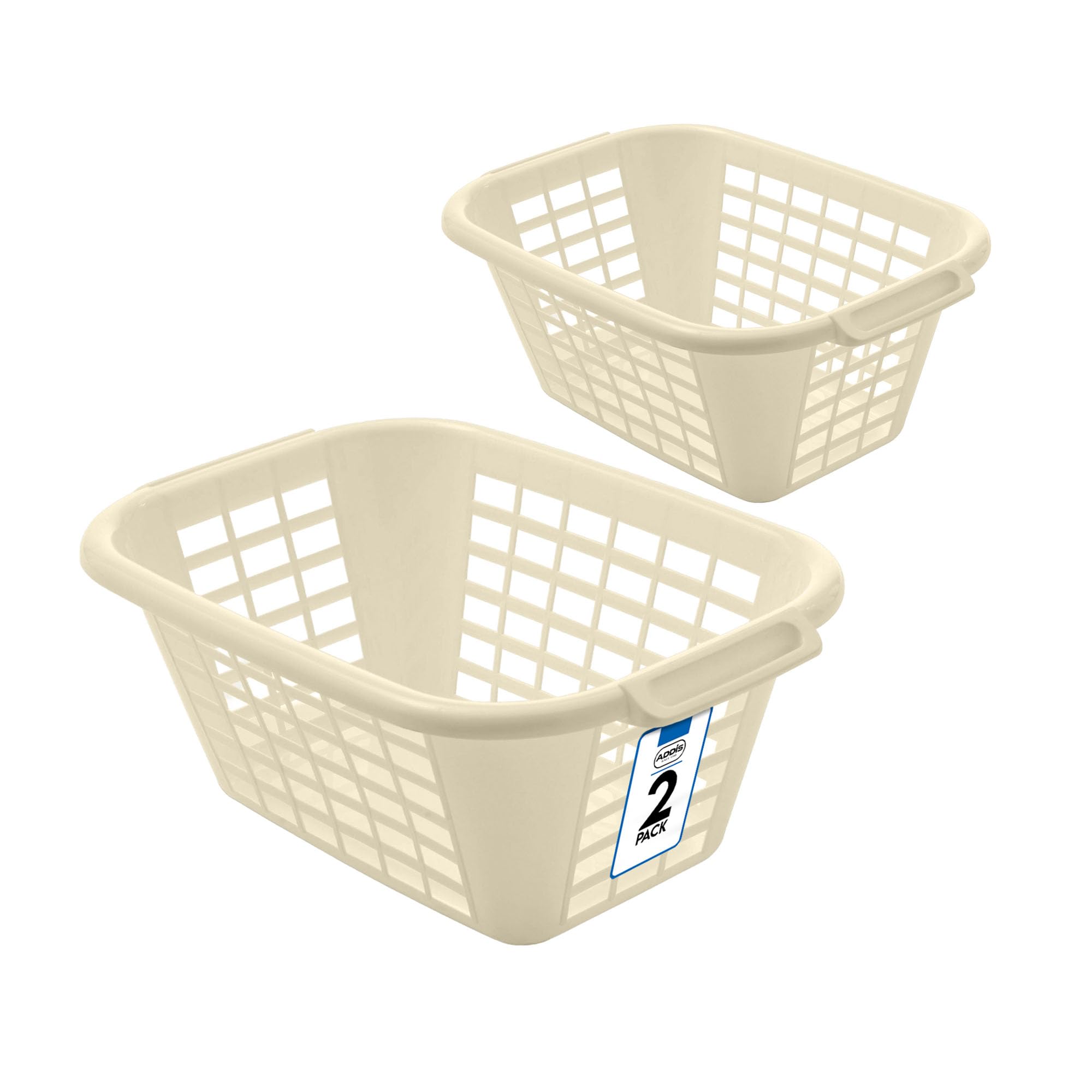 Addis 40L Laundry Basket Linen, Durable Plastic Washing Basket with Handles, Ventilated Clothes Hamper for Home, Bedroom & Utility, Pack of 2
