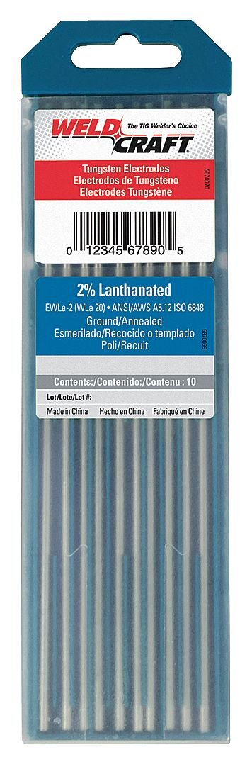 Tungsten Electrode, 1/8 in D, 7 in L, PK10