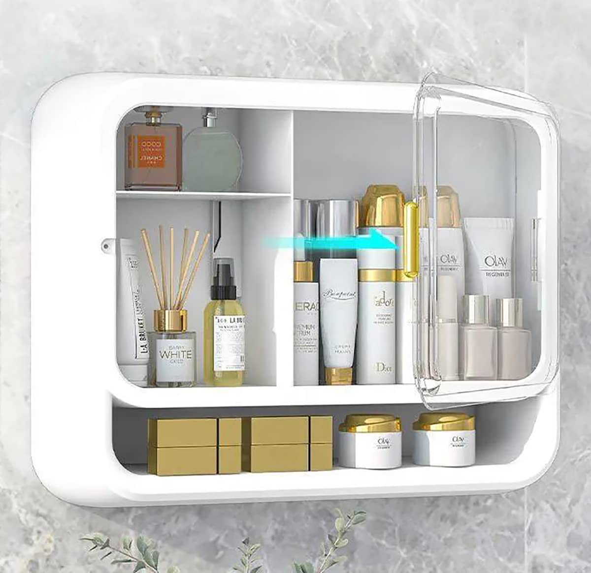 Wall-Mounted Makeup Organizer, Bathroom Makeup Storage Box with Magnetic Door, Dustproof & Waterproof Cosmetic Organizer, Beauty Box for Bedroom (white)