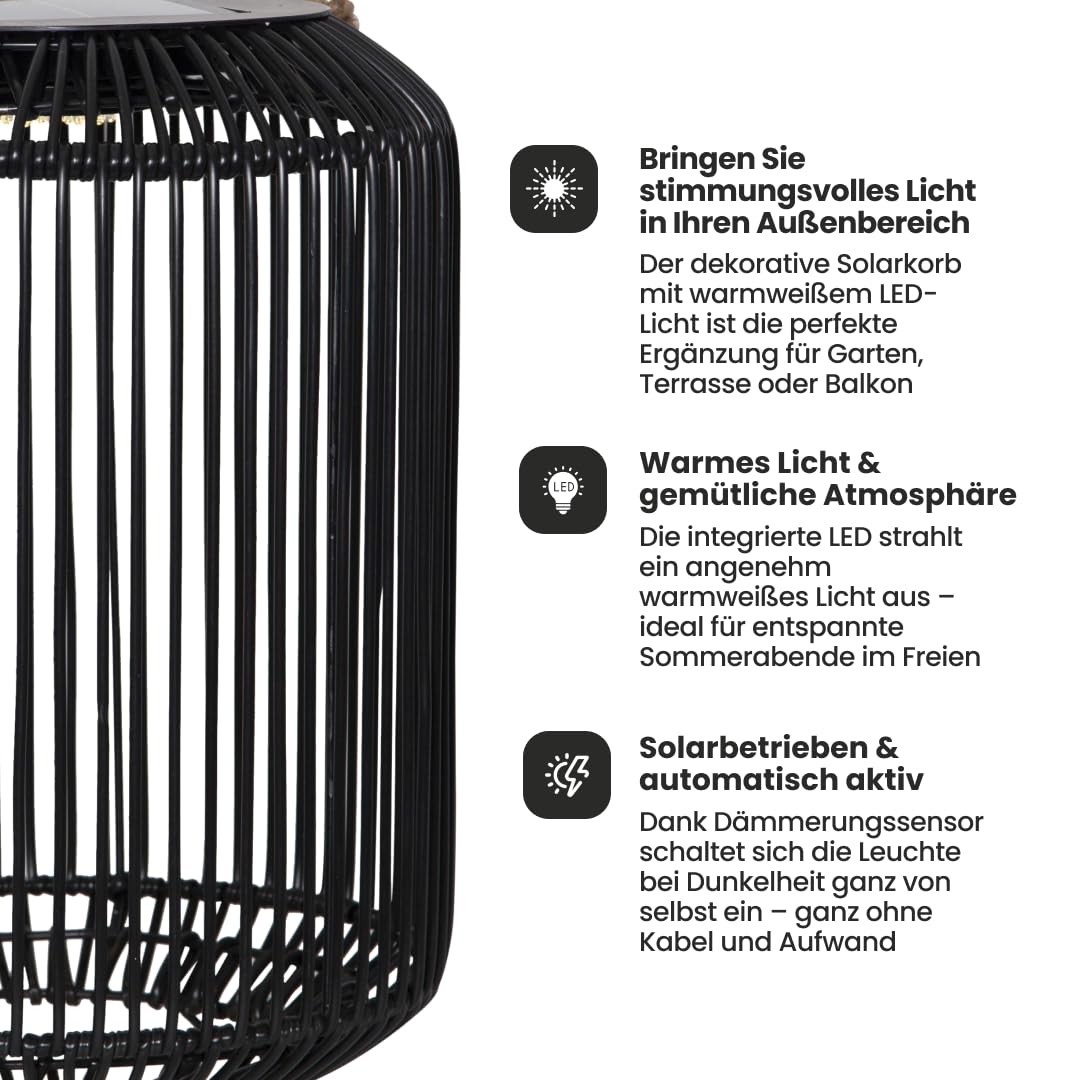 Best Season Solar LED Deko-Korb Sunlight 48cm - Dämmerungssensor