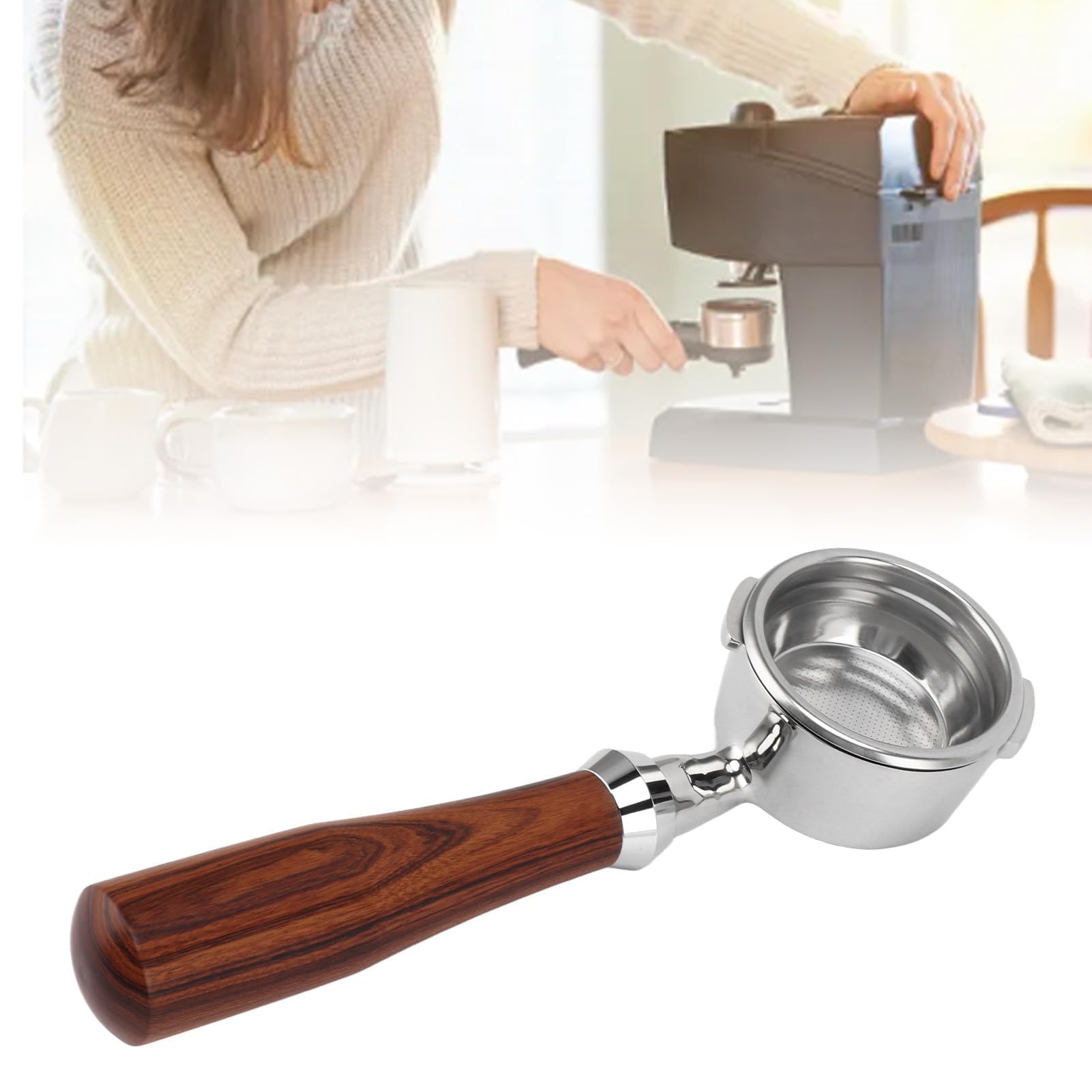 Pssopp Portafiltro sin Fondo de 58 Mm, Portafiltro sin Fondo de Doble Oreja Sostenible de Acero Inoxidable para Máquina Gaggia Classic (Mi clásico Palisandro)