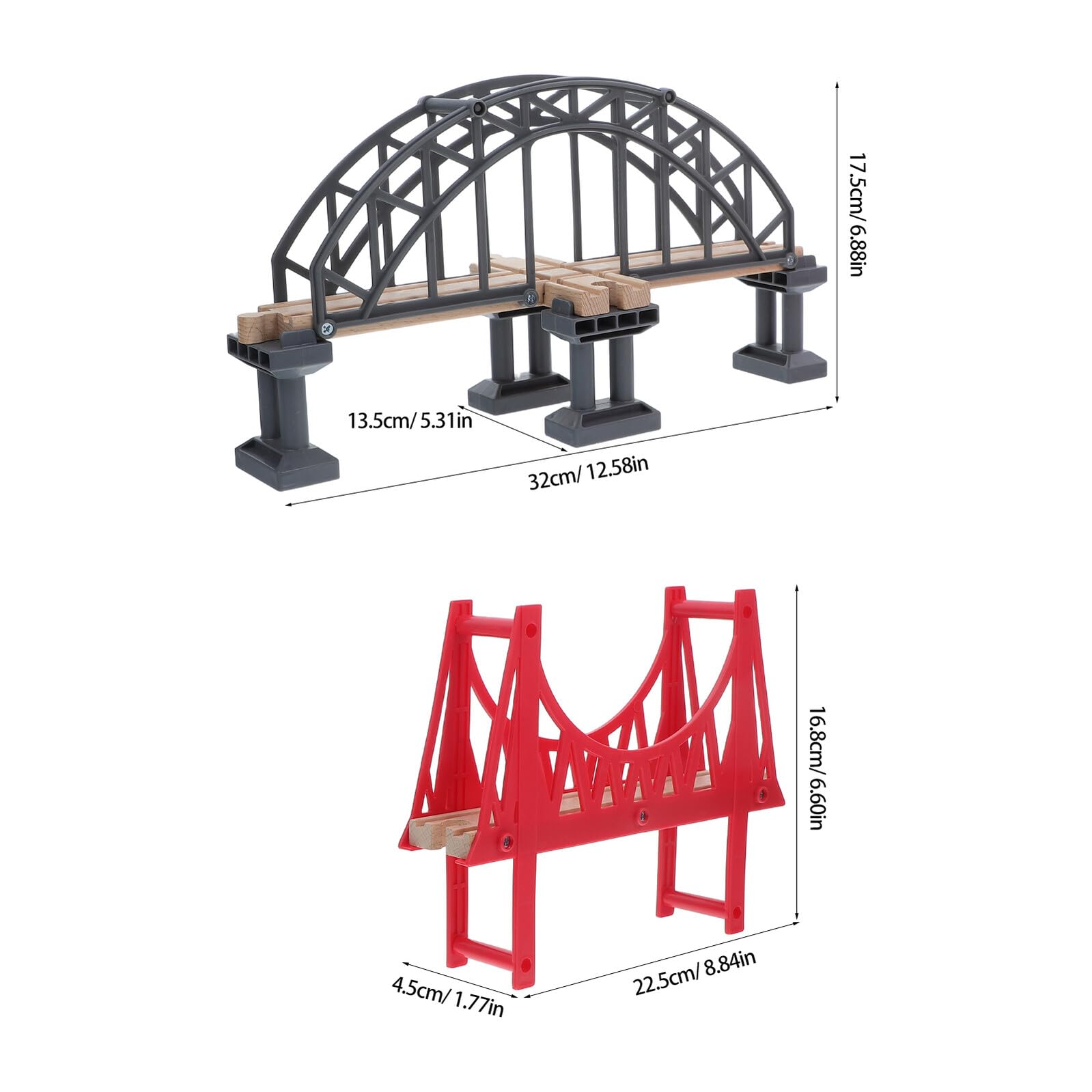 Accesorios para Vías de Tren de Madera para Niños 2 Piezas Puente