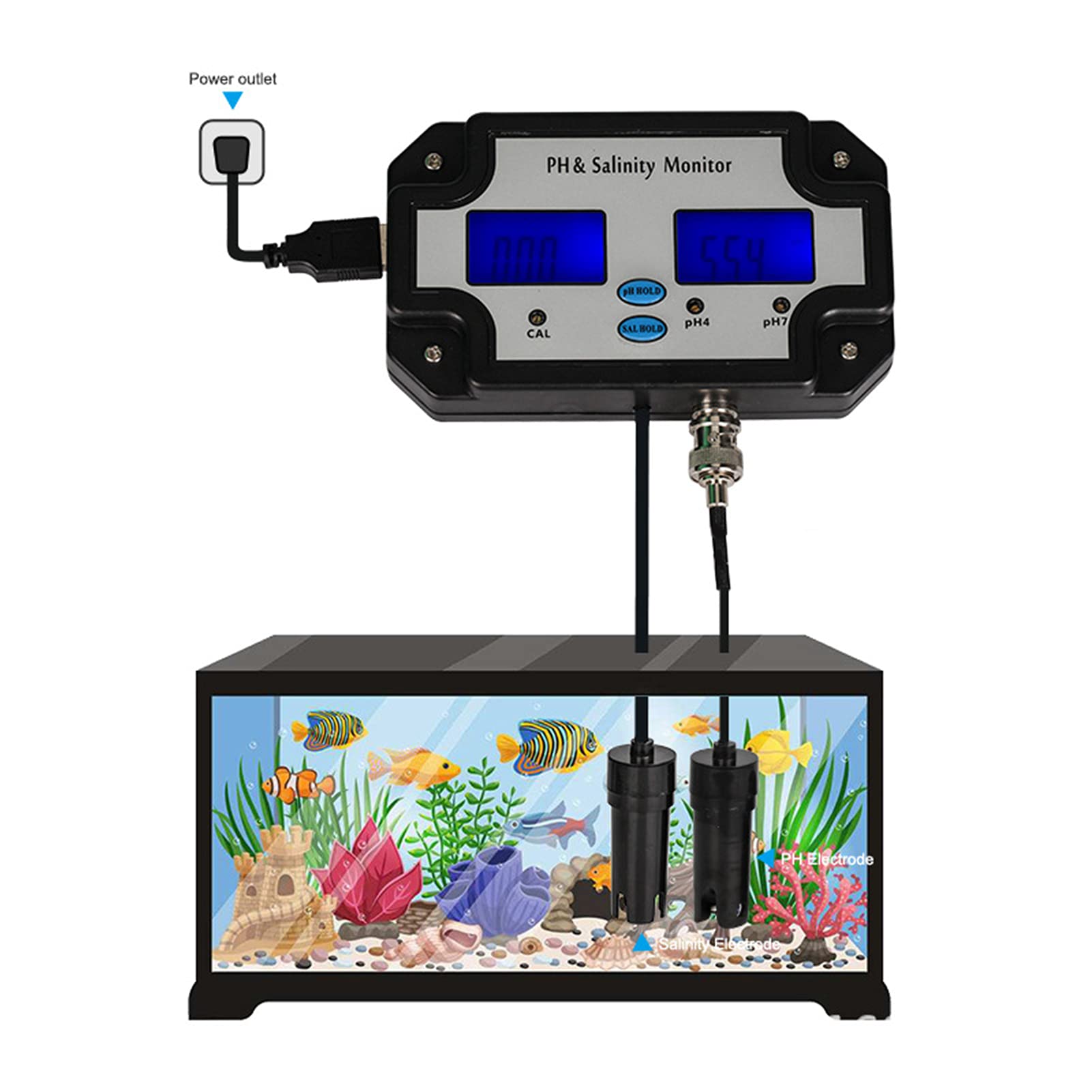 Alvinlite Tester della qualità dell'Acqua, Monitor idroponico Professionale PH‑2685 DC 6V Mini ATC per salinità PH ad Alta precisione(230V)