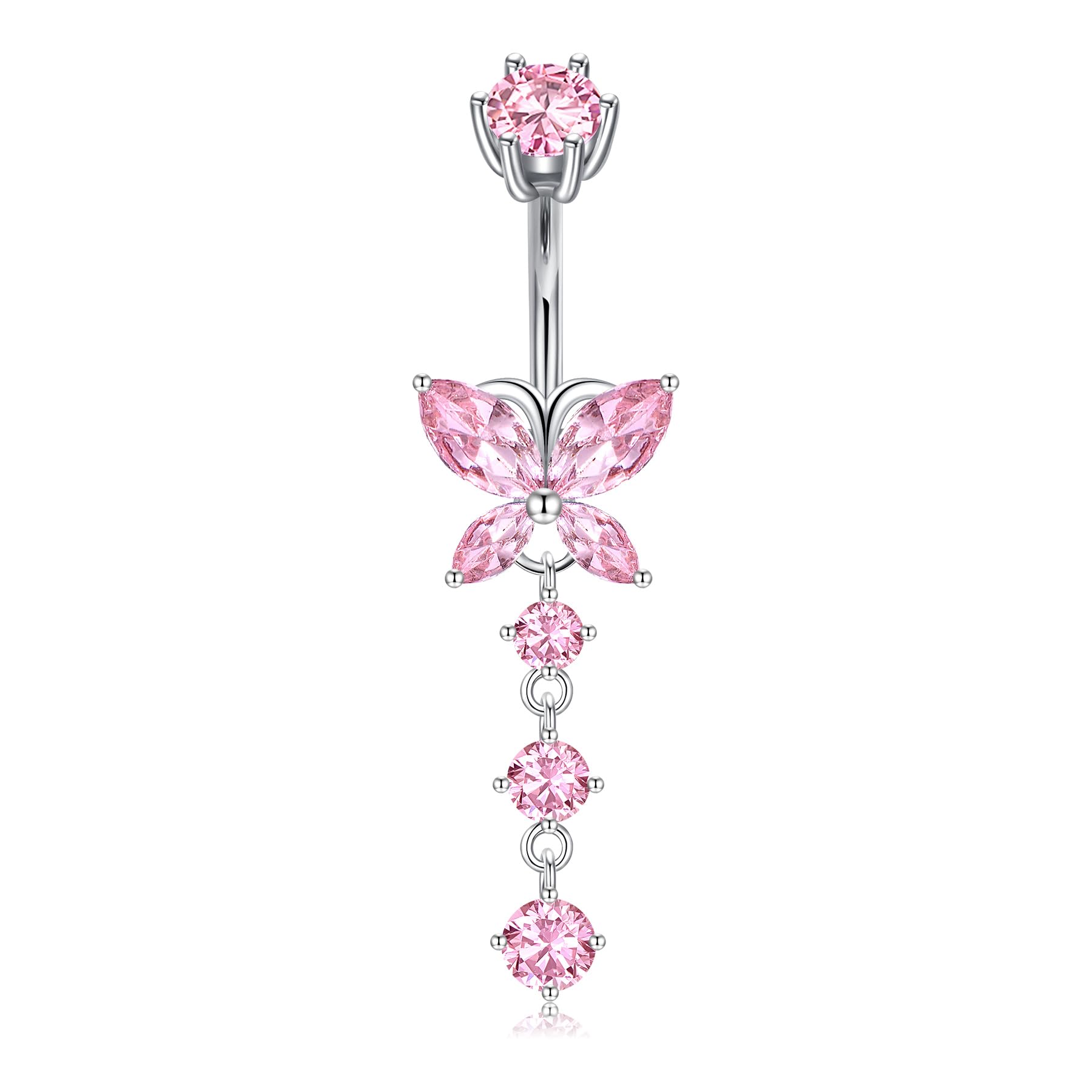 Cizme 925 perforación de Ombligo de Plata 14g 8/10 mm Colgante de Ombligo en Forma de corazón Correa de joyería de perforación de Ombligo CZ