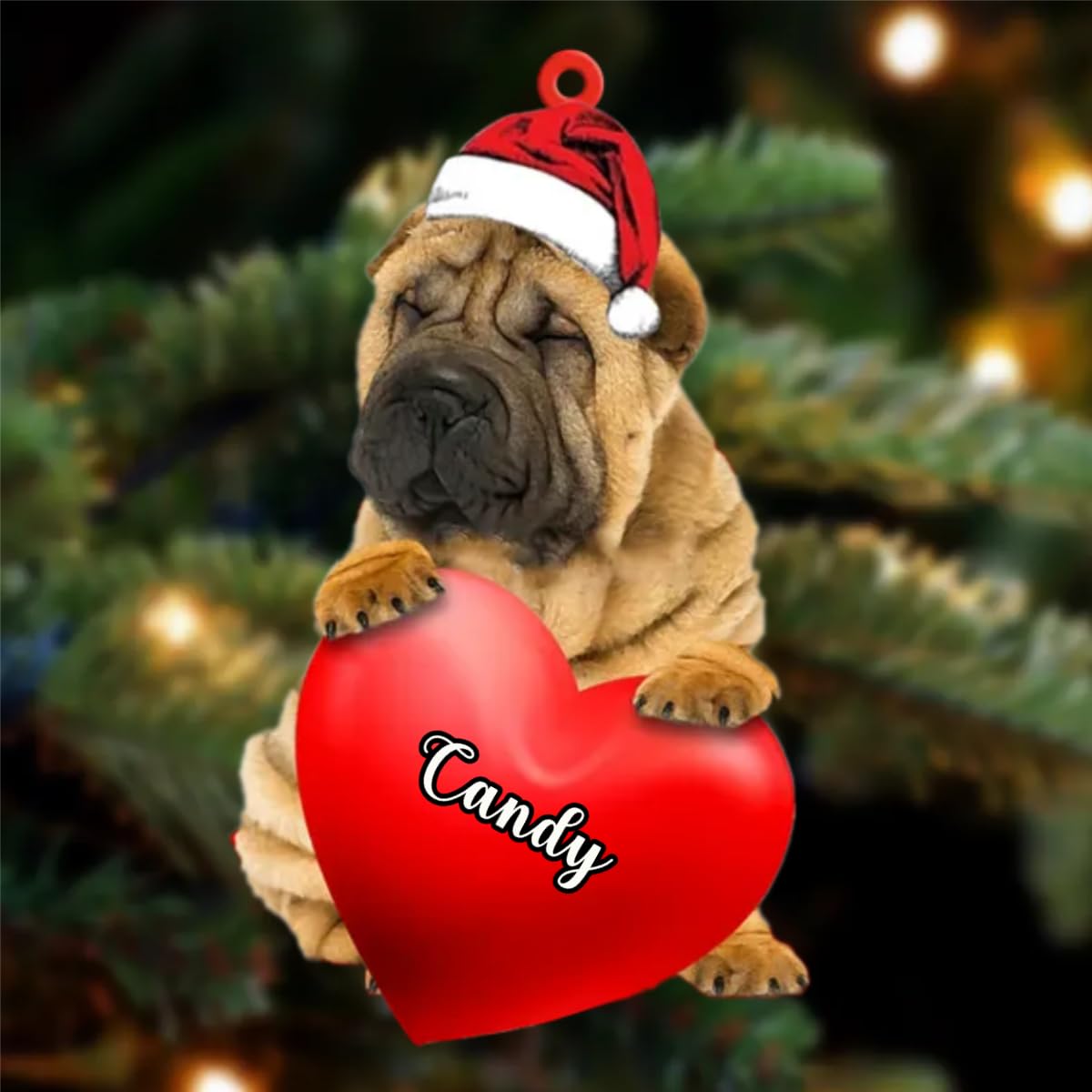 Personalized Chinese Shar Pei Dog Christmas Ornament - Sitting Holding Heart - Tree Decorations for Dog Lovers - Gift Idea for Xmas, Birthday, Holiday