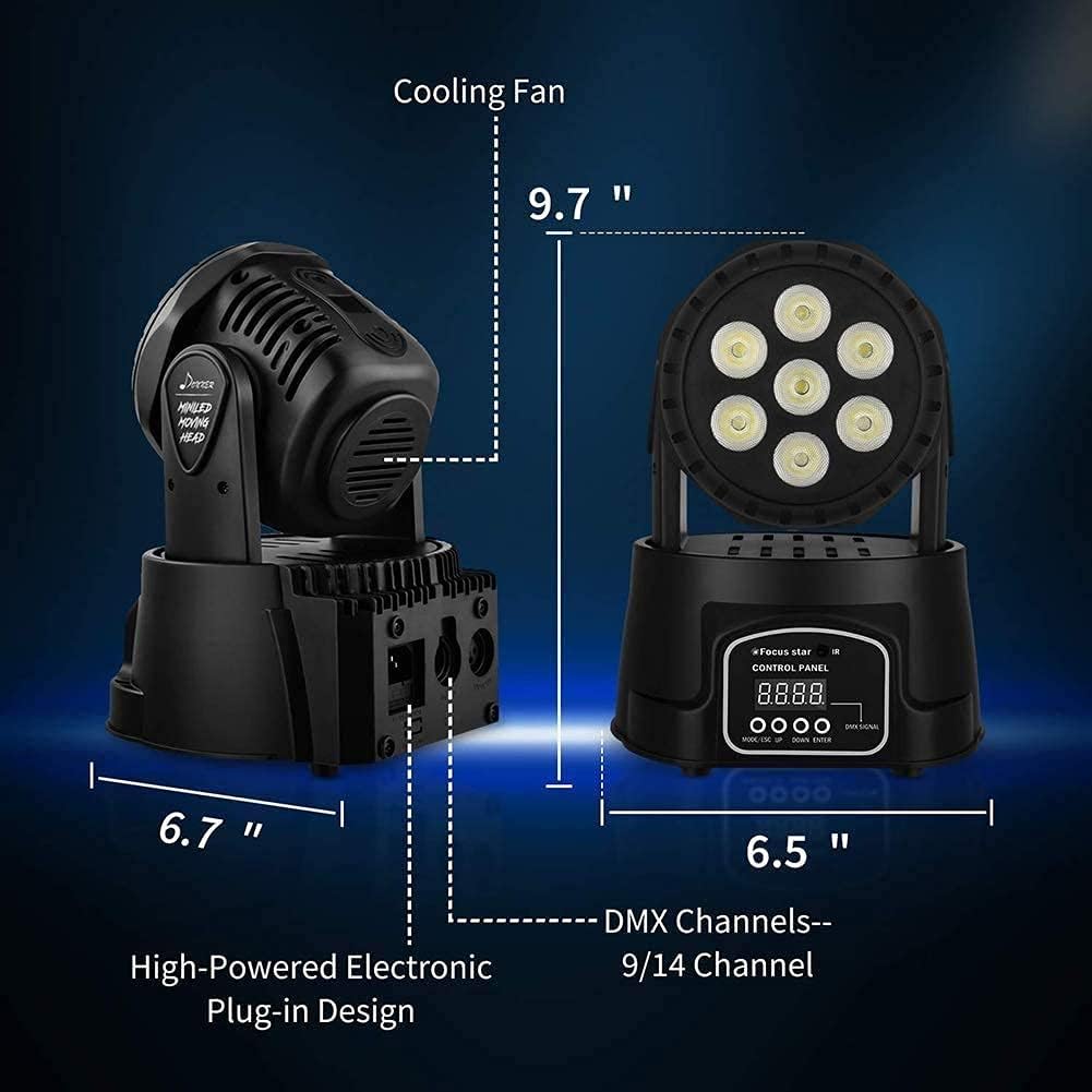 Moving Head Light LED Color Strobe Lighting Effect 9/14 CH by DMX Control and IR Remote for DJ Show Bar Party
