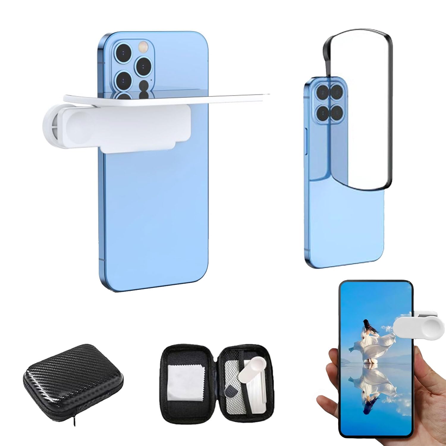 Zestaw 2 szt. Zestaw obiektywów z efektem lustra, regulowany klips do aparatu jako okulary do selfie na telefon komórkowy, składane lustro ze szkła HD do fotografii, przenośnych smartfonów