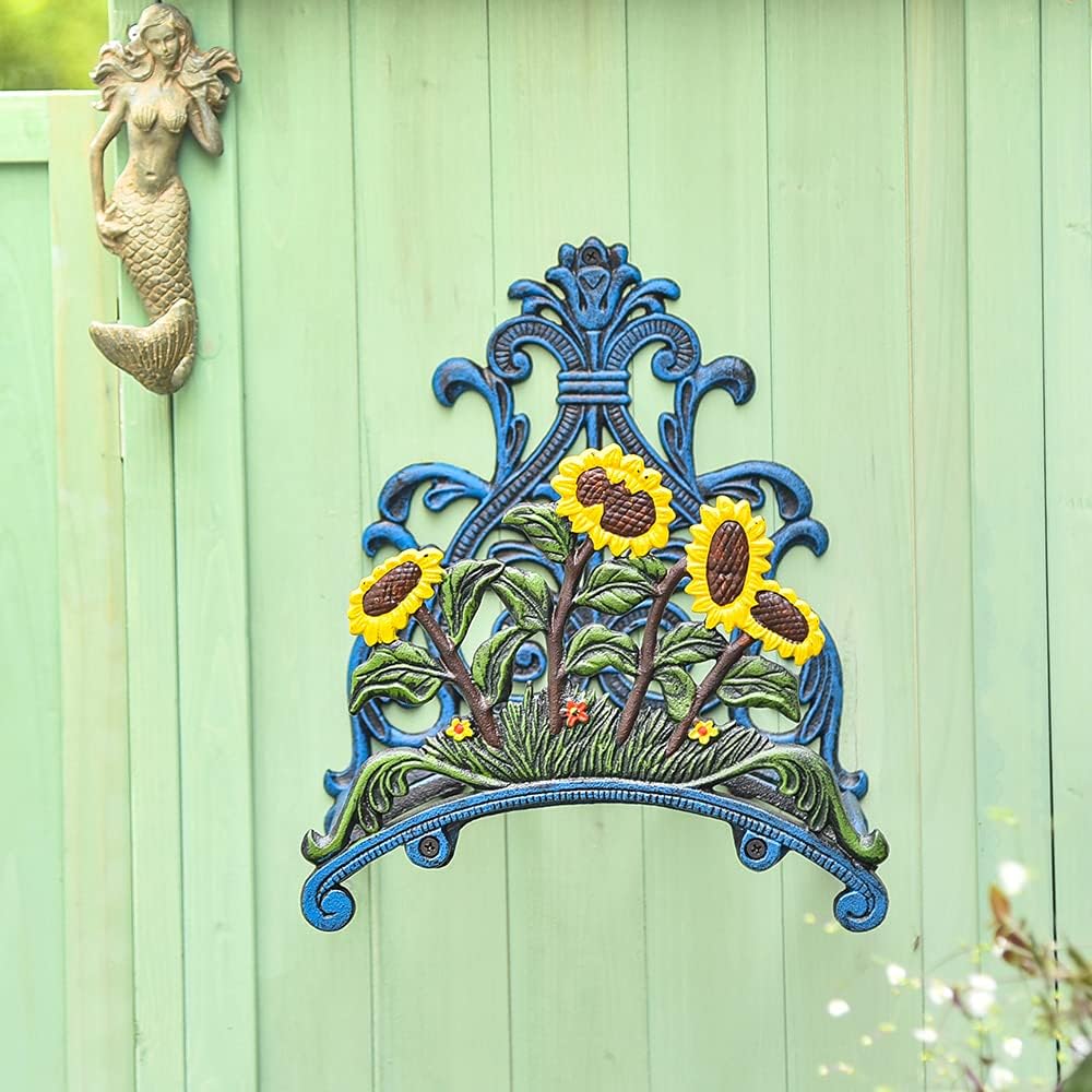 Sungmor Large Size Water Hose Holder, Wall Mount Garden Hose Hanger, Heavy Duty Cast Iron Hose Reel Wall Mounted, Indoor Outdoor Watering Hose Wall Hook, Yard Balcony Water Pipe Storage Rack Butler