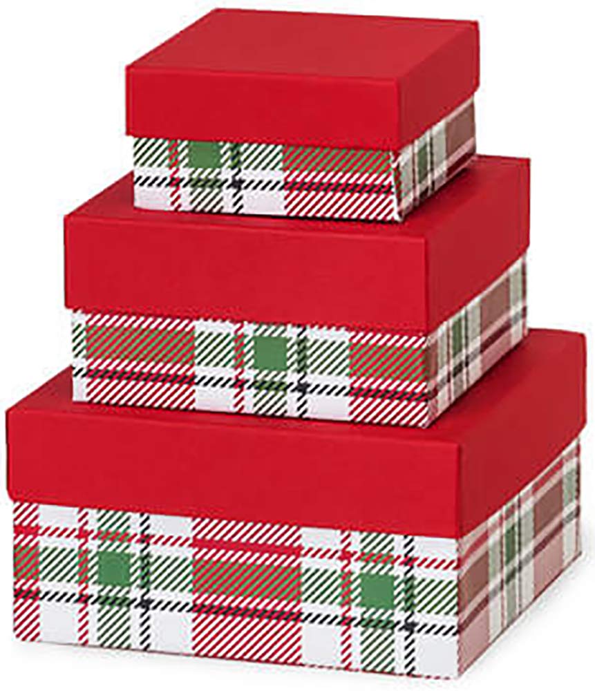 3-teilige Geschenkboxen Aus Recyclingpapier – Verschachteltes Set In Weihnachtsoptik