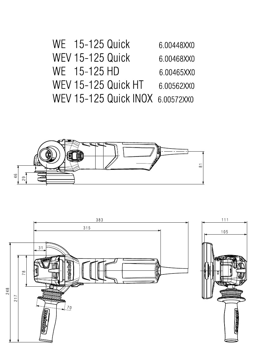 Metabo Winkelschleifer WEV 15-125 Quick – 600468000 – Mit Drehzahlregelung und Schnellspannmutter – Nennaufnahmeleistung: 1550 W – 4 m Kabellänge