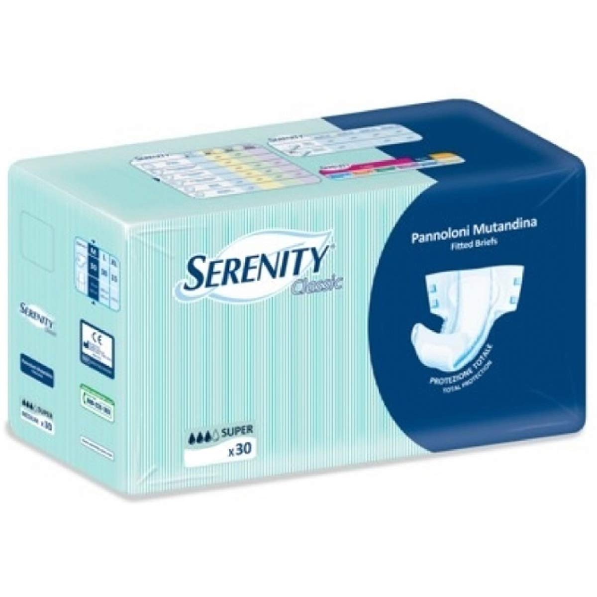 SERENITY PANNOLONI CLASSIC SUPER TAGLIA M - 4 CONFEZIONI DA 30 PEZZI - INCONTINENZA URINARIA