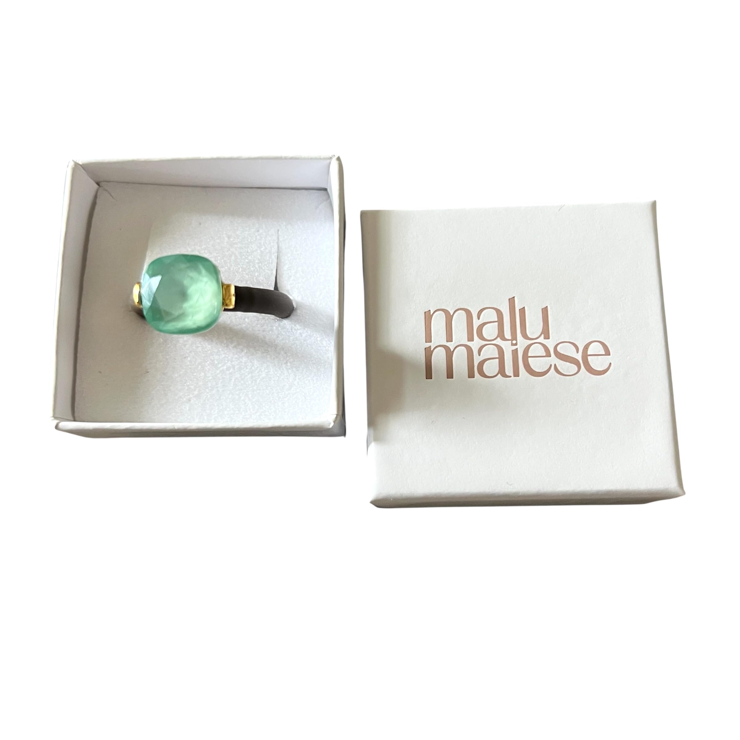 Anillo de caucho marrón y cristal facetado, base dorada chapada en oro 18k, tamaño ajustable. Regalo para Mamá. Regalo para Mujer.
