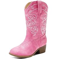 LAURMOSA Girls Cowboy Boots Embroidered Mid Calf Zipper Pointed Toe Cowgirl Boots for Little Big Kids Party Country Horse Riding