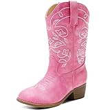 LAURMOSA Cowgirl Western Boots Black Mid Calf Pointed Toe Girls Zipper Cowboy Boots Embroidered Classic Girls Equestrian Riding Boots Party for Toddler Little Big Kids(L1051Pink 2)