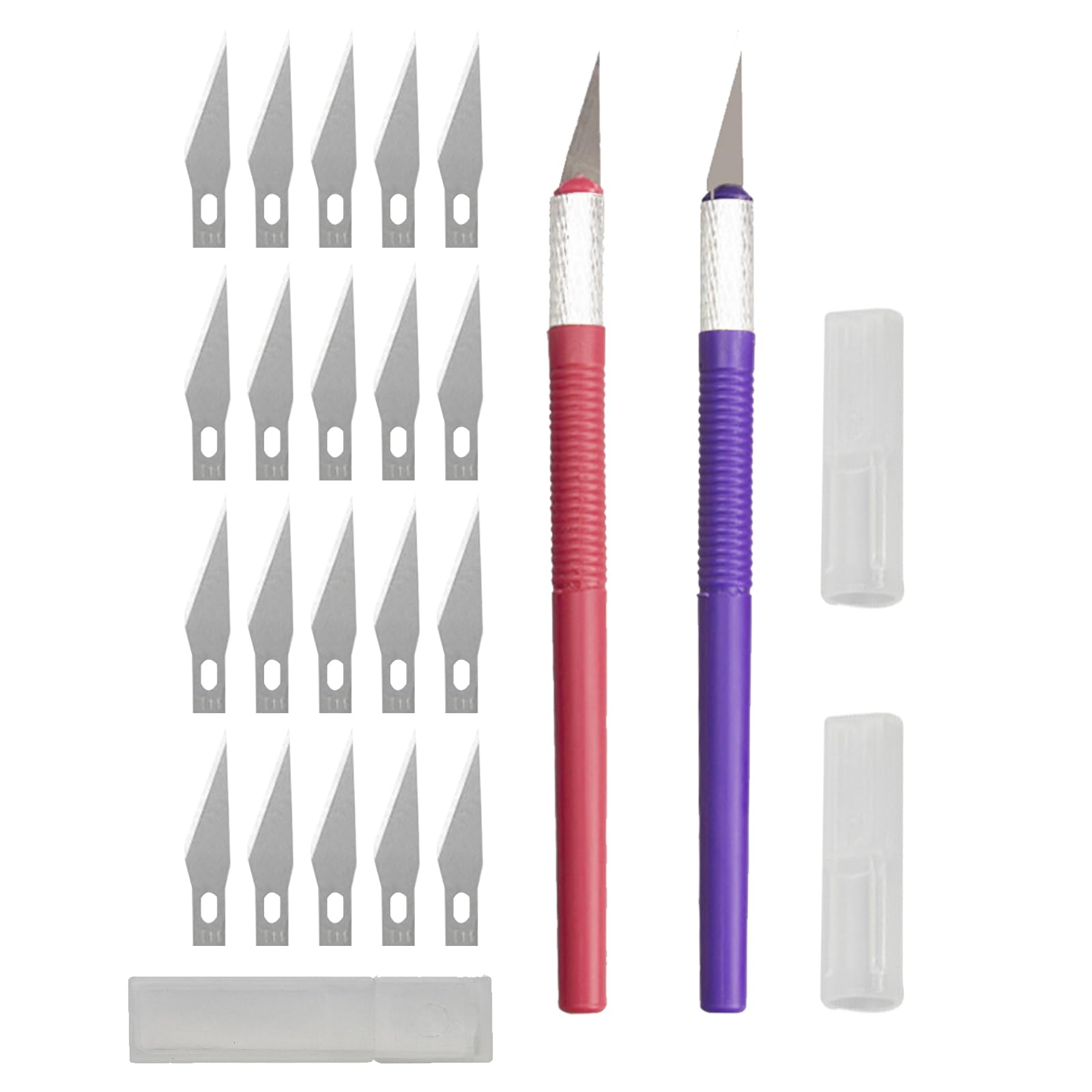 2 PCS Precision Craft Knives Set Carving Knife with 20 Spare Replacement Blades Handle Craft Cutting Tool Hobby Knife Set Carving Craft Knives Kit for DIY Art Paper Sculpture (Red&Purple)