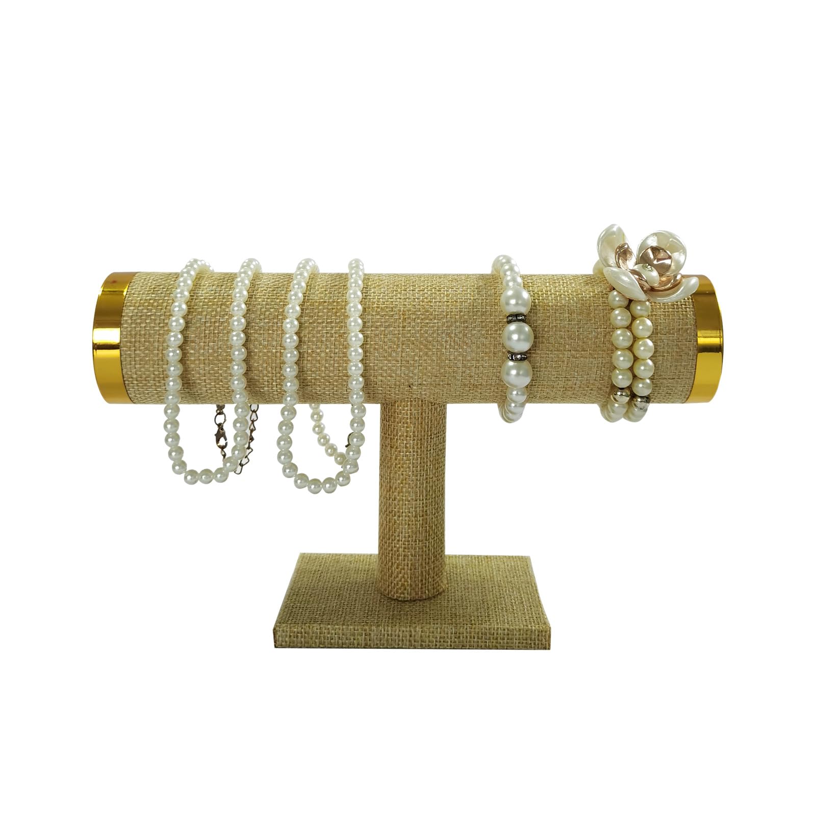 SCIKHEFT Bracelet Holder T Bar Bracelets Holder with Metal Lid Bracelet Stands And Displays for Vendors(Yellow Linen)