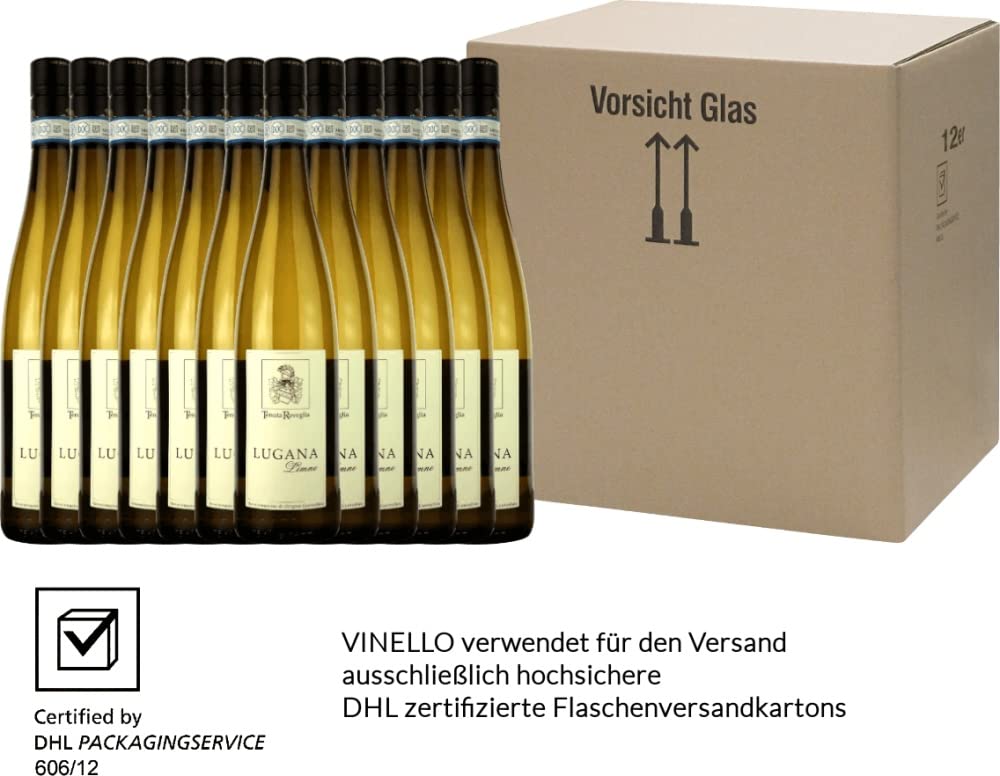 Limne Lugana DOC Tenuta Roveglia Weißwein 12 x 0,75l VINELLO - 12 x Weinpaket inkl. kostenlosem VINELLO.weinausgießer