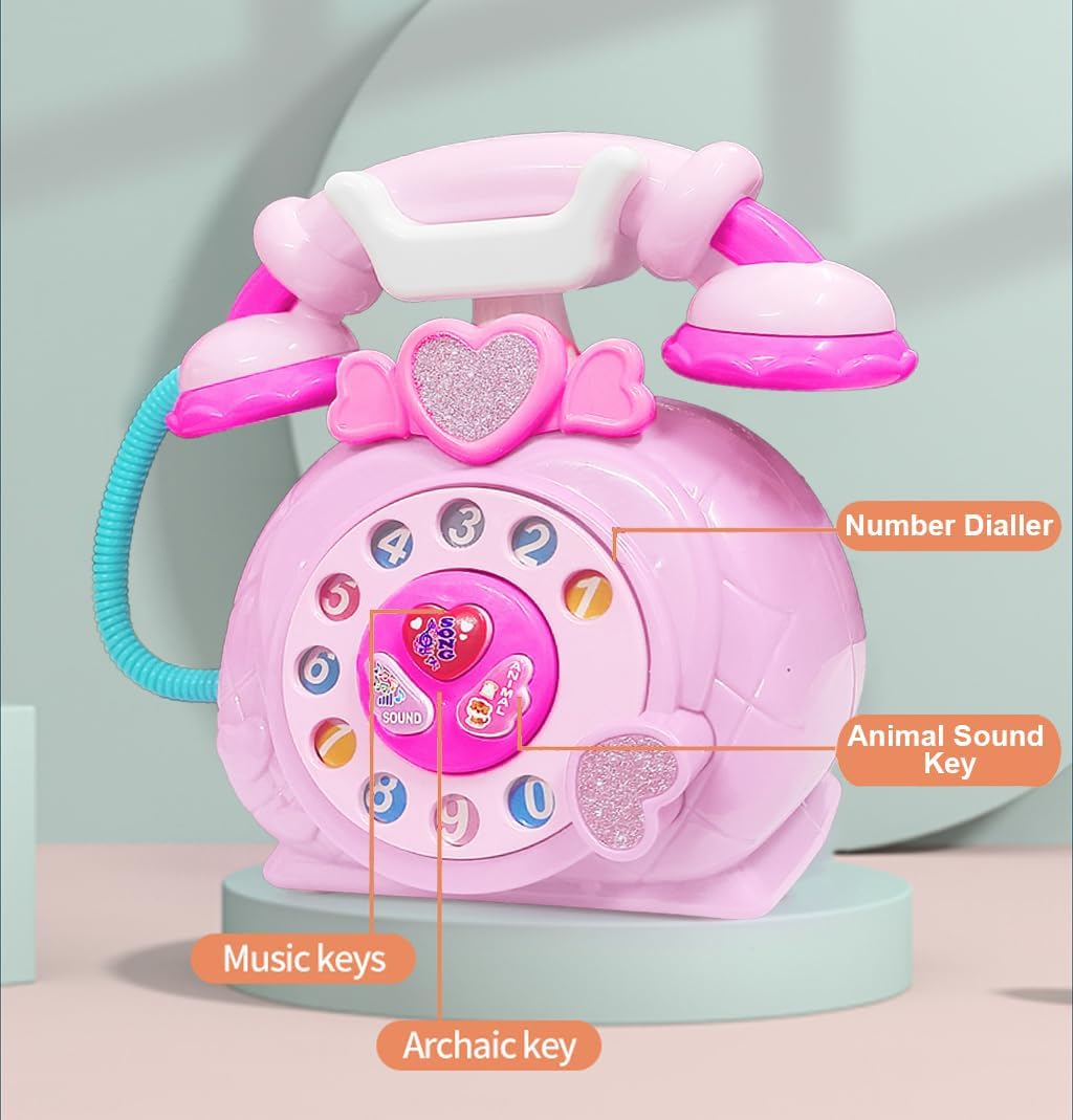 Kidoyz Classic Dial Receiver Telephone Toy for Kids | Retro Simulation Toy Phone with Rotating Number Dial, Calling Sound & Lights | Storytelling Pretend Play Toy (Color As Per Stock) 1