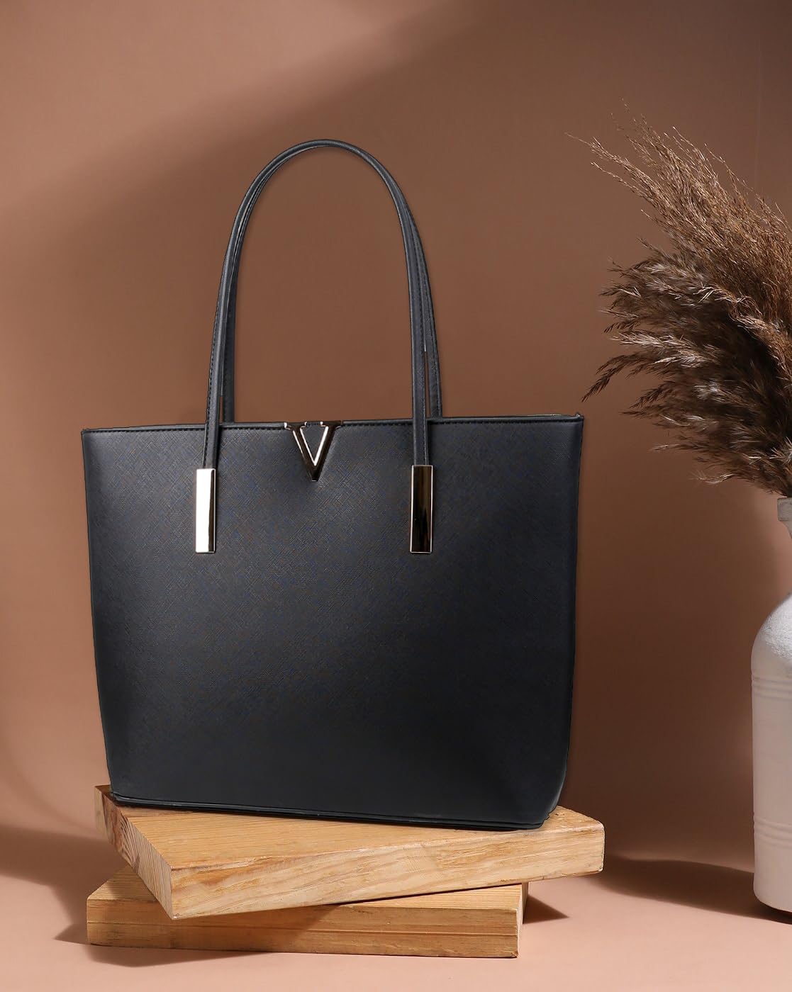 Black Tote Bag For Women with Top Handle, Zipper Closure Handbags for School Work or Travel, Shoulder Handbag for 15.6 Inch Laptop