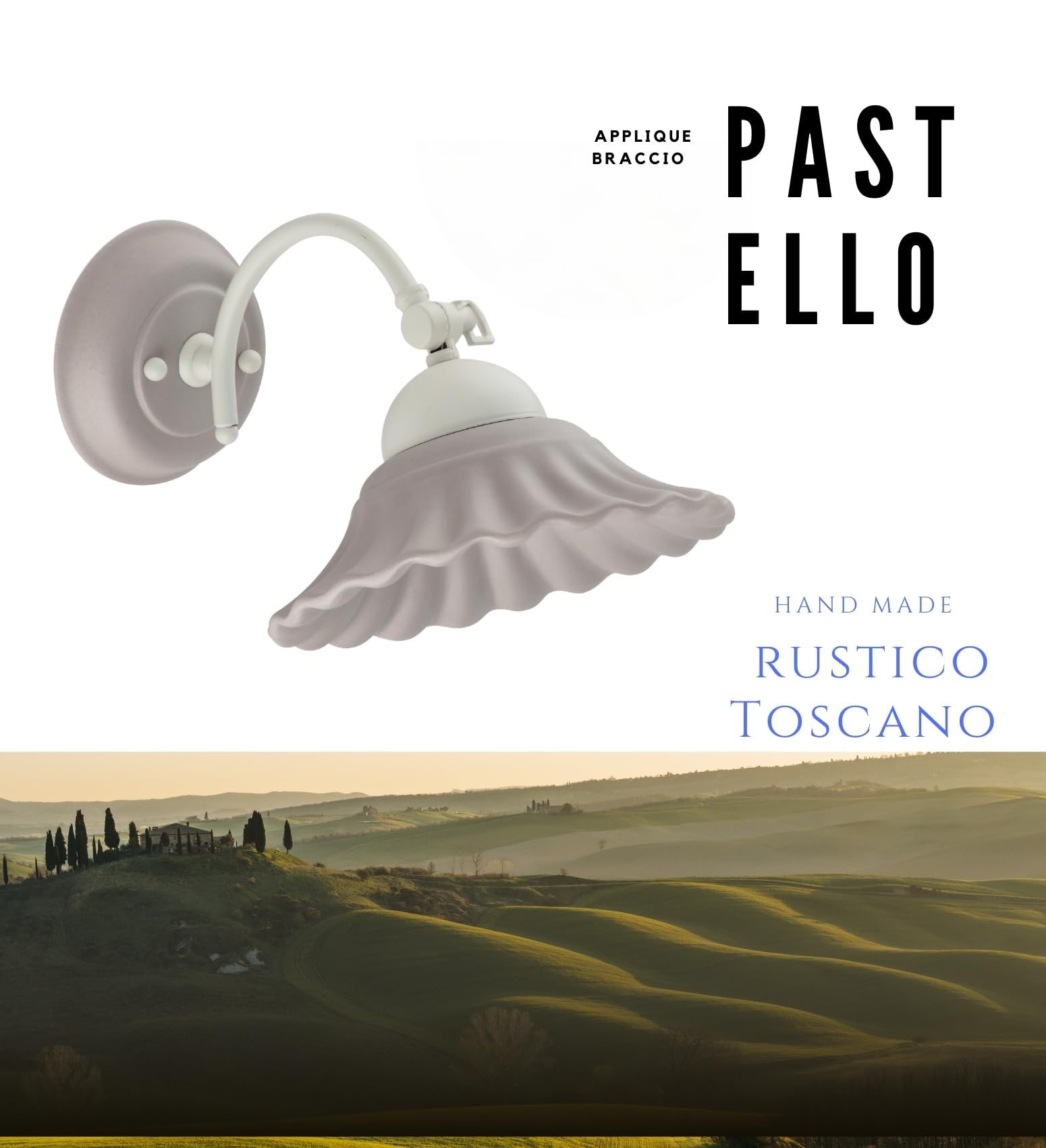 VANNI LAMPADARI- Applique da Parete Interno Pastello- Lampada da Parete con Braccio Orientabile in Ceramica Decorata a Mano - Applique Camera da Letto - Applique Bagno - Cucina – Soggiorno, Grigio