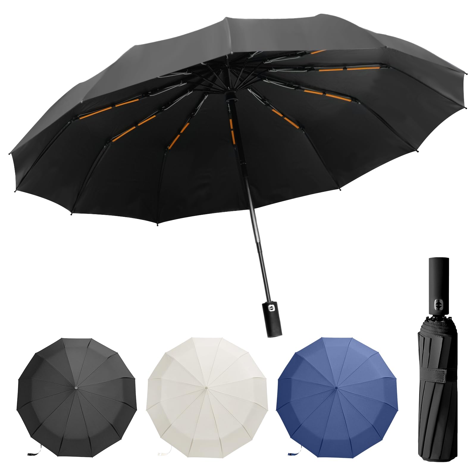 Bliekify B-Black-Large Umbrella Umbrella Windproof Strong Compact Folding Portable,Extra Large Automatic Open & Close Rainproof With Uv Protection,Sturdy Durable Umbrella With 12 Ribs,99 Uv Protection Upf 50 (Black)