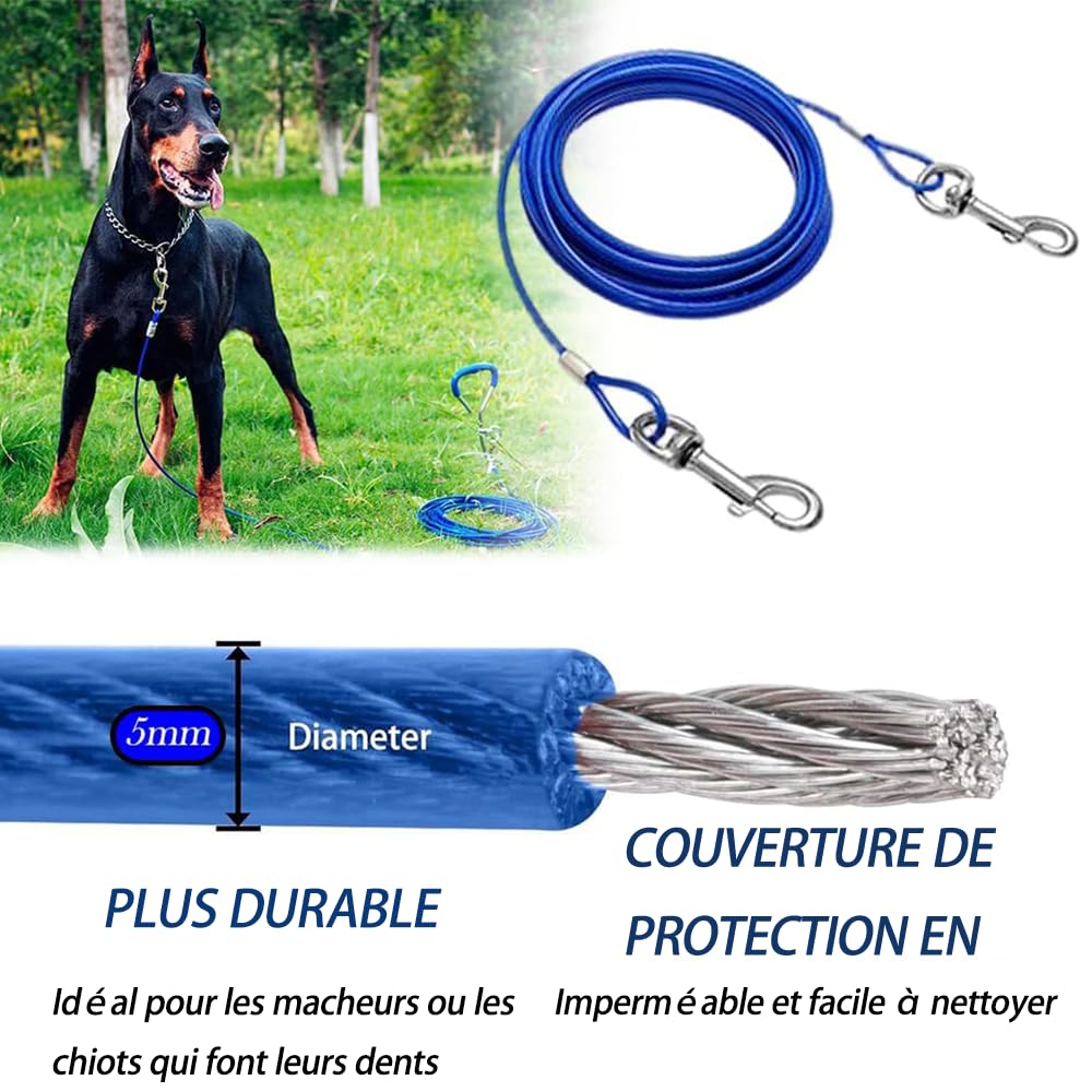 Cavo di fissaggio per cani 300 cm per cani forti | Cavo da corsa robusto per cani fino a 250 libbre | Linea di corsa per cani per esterni, cortile e campeggio