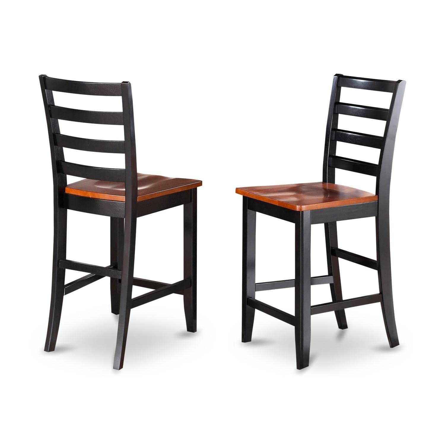 Photo 1 of *******UNKNOWN IF COMPLETYE****East West Furniture FAS-BLK-W Fairwind Counter Height Barstools - Ladder Back Wood Seat Chairs, Set of 2, Black & Cherry