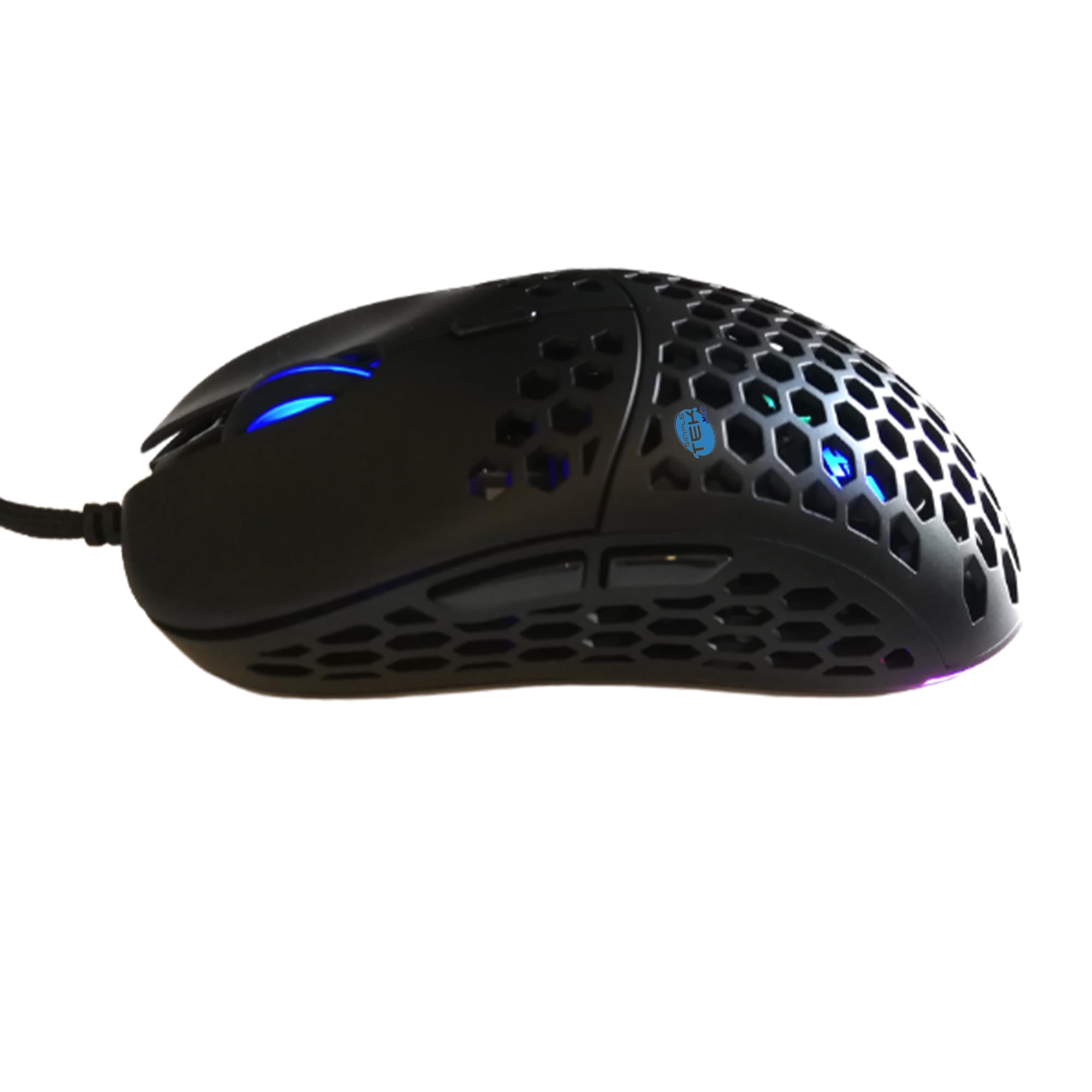 SIMPLETEK - Ratón Gaming RGB profesional ultraligero con sensor PixArt 3389 USB con cable 16000 DPI Honeycomb programable 400 IPS