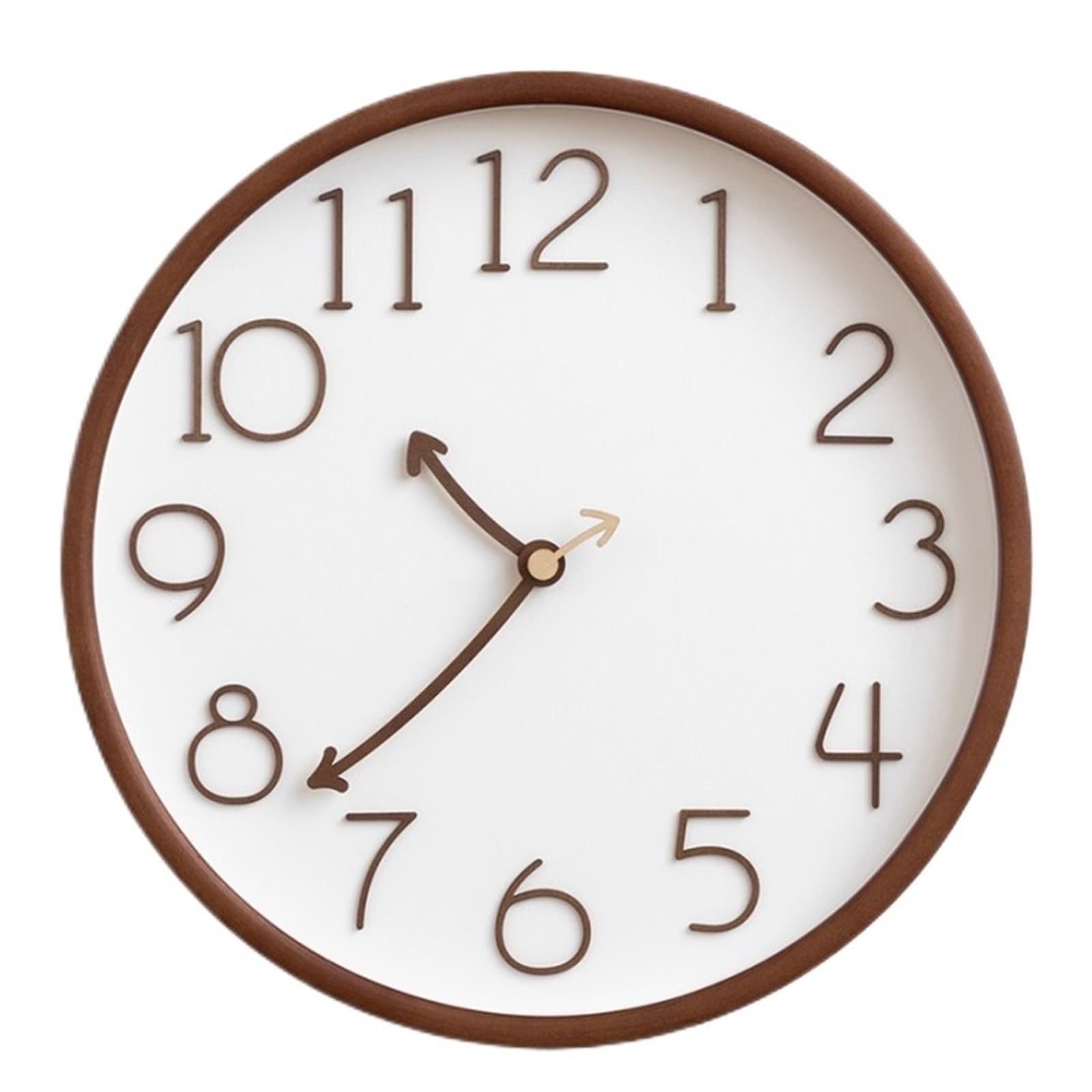 Aioneer Wall Clock Solid Wood Wall Clock Large Digital Display Silent Operation Battery Powered-Walnut Wood Color